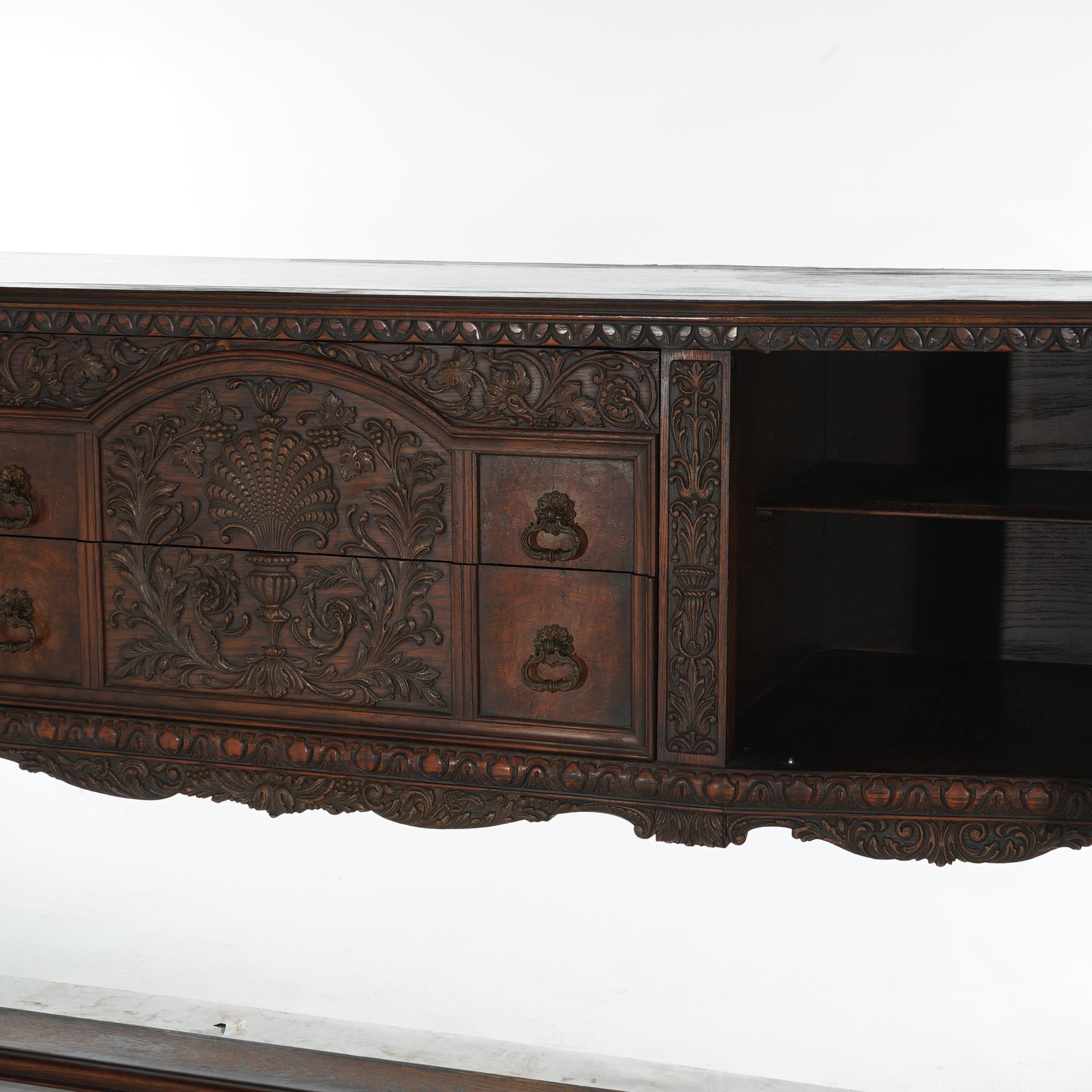 Antique Jacobean Foliate Carved Oak & Walnut Sideboard C1900 8