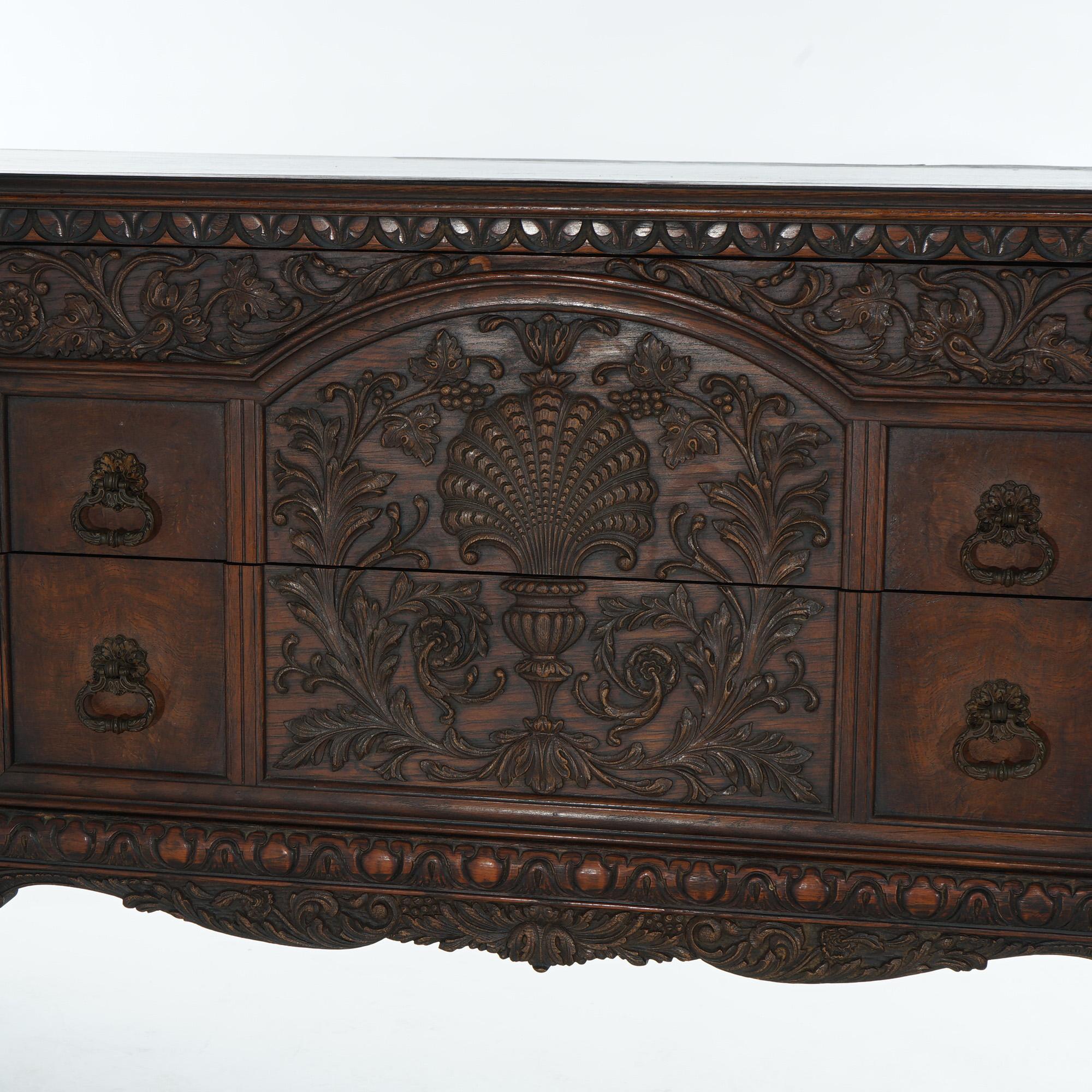 Antique Jacobean Foliate Carved Oak & Walnut Sideboard C1900 For Sale 9