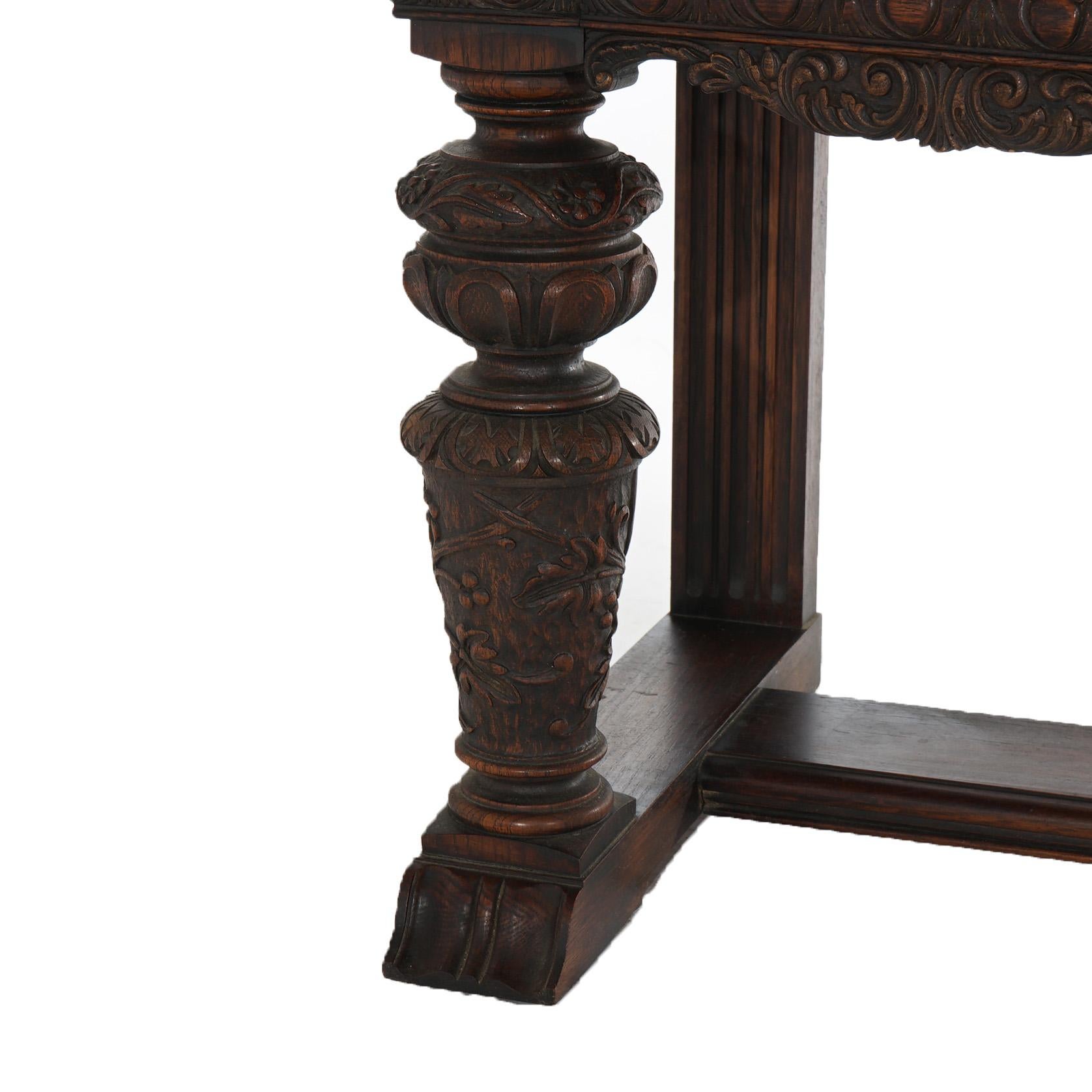 Antique Jacobean Foliate Carved Oak & Walnut Sideboard C1900 13