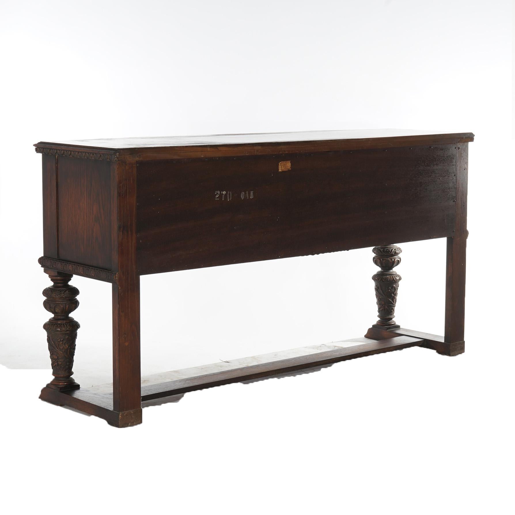 Antique Jacobean Foliate Carved Oak & Walnut Sideboard C1900 15