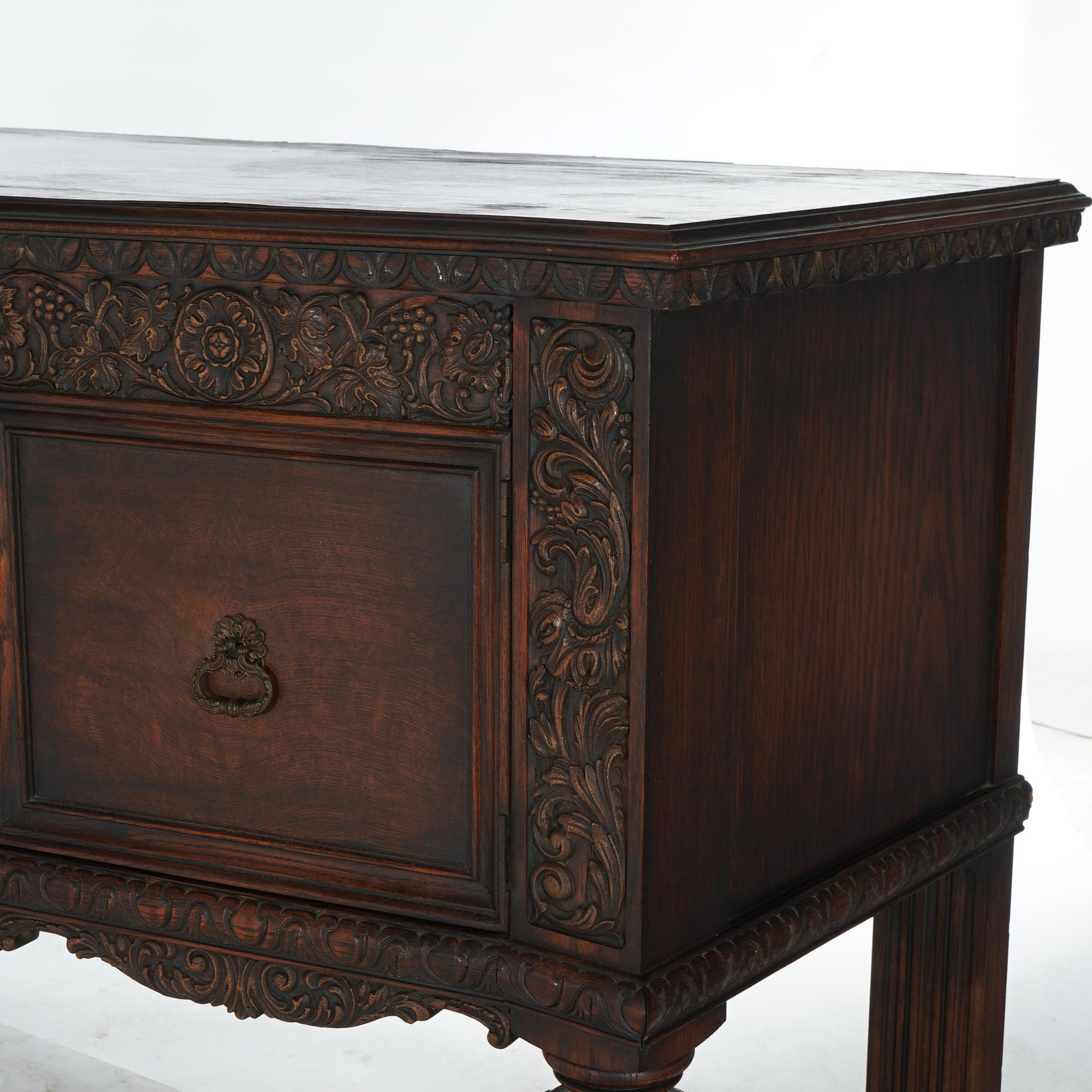 Antique Jacobean Foliate Carved Oak & Walnut Sideboard C1900 2