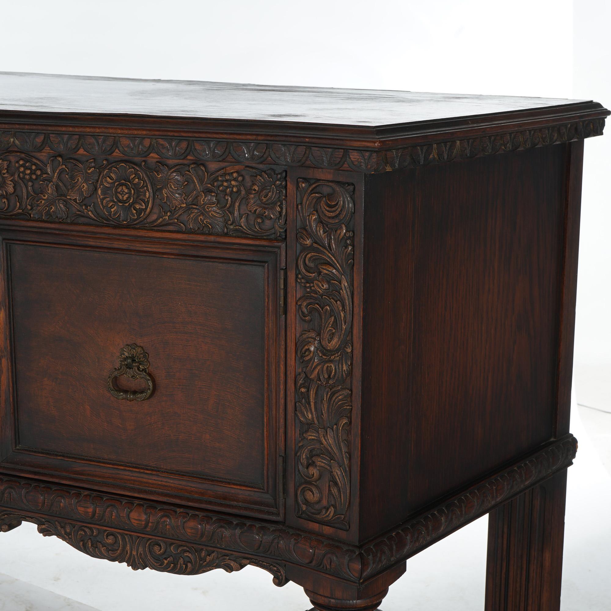 Antique Jacobean Foliate Carved Oak & Walnut Sideboard C1900 For Sale 2