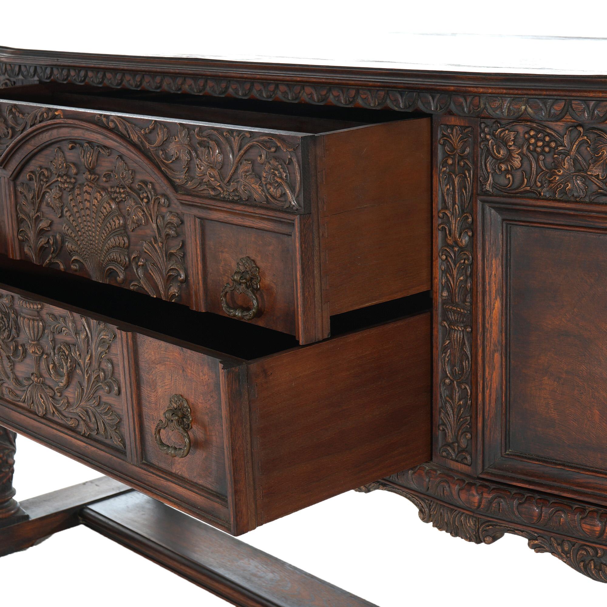 Antique Jacobean Foliate Carved Oak & Walnut Sideboard C1900 5