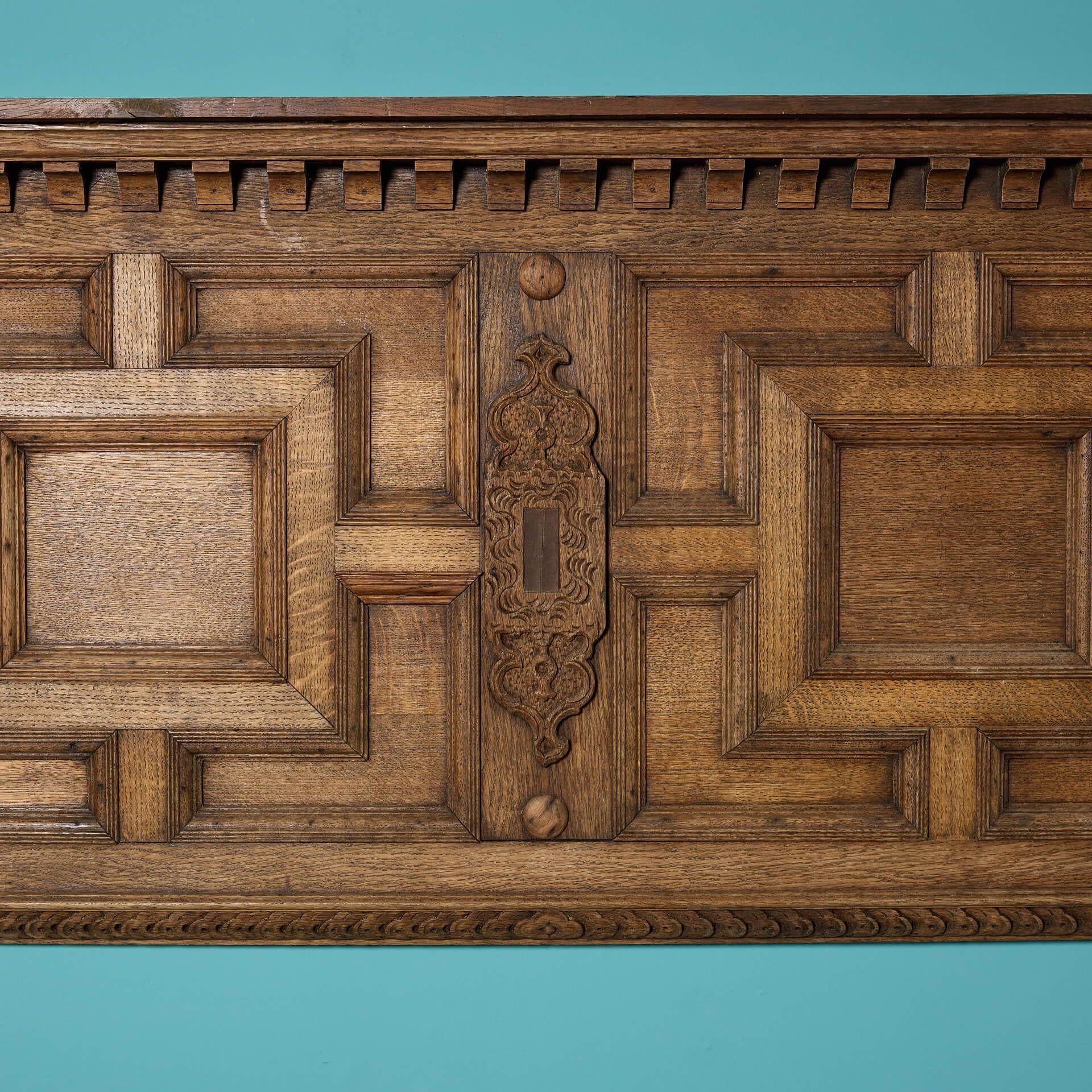 Antique Jacobean Geometric Style Oak Fireplace In Fair Condition For Sale In Wormelow, Herefordshire