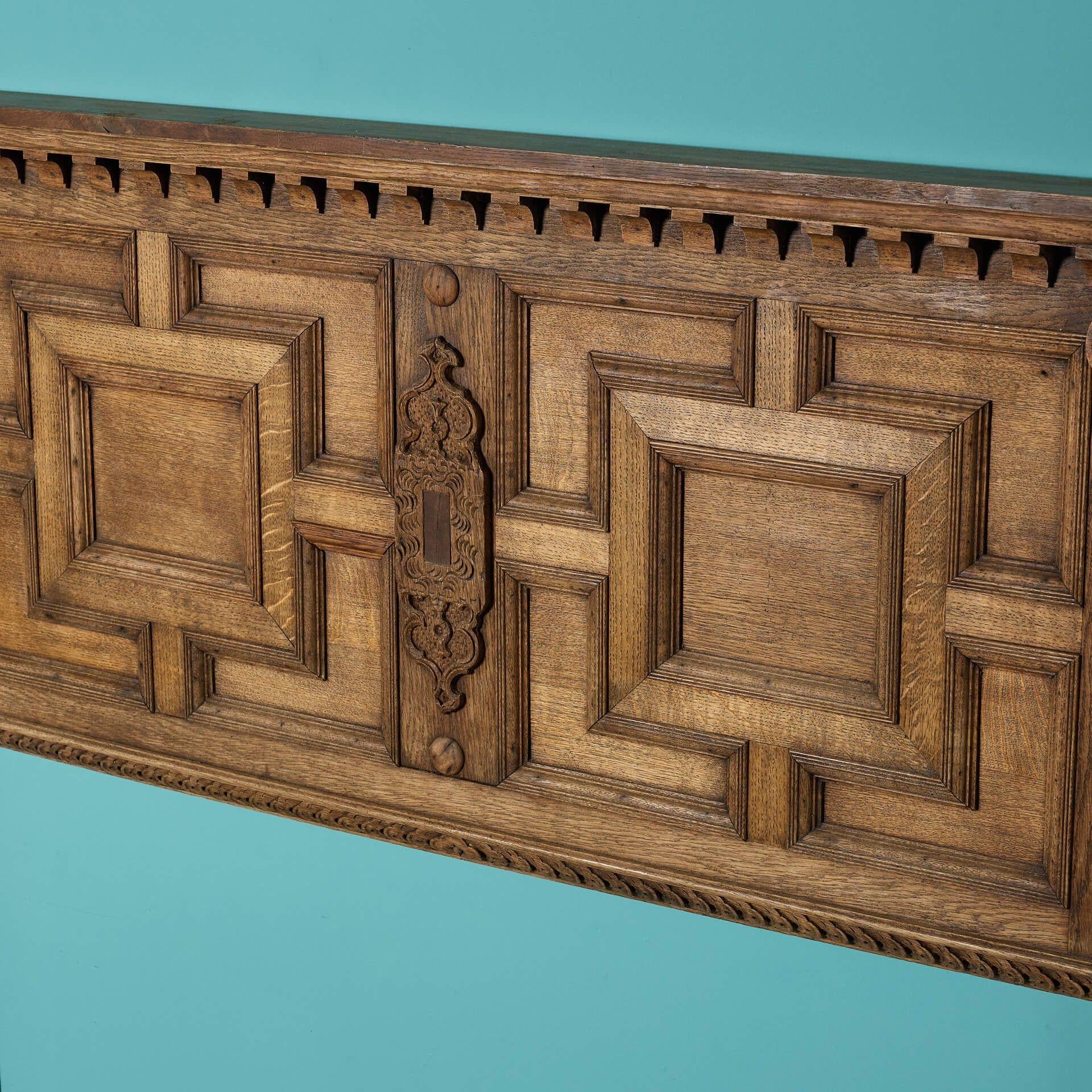 19th Century Antique Jacobean Geometric Style Oak Fireplace For Sale