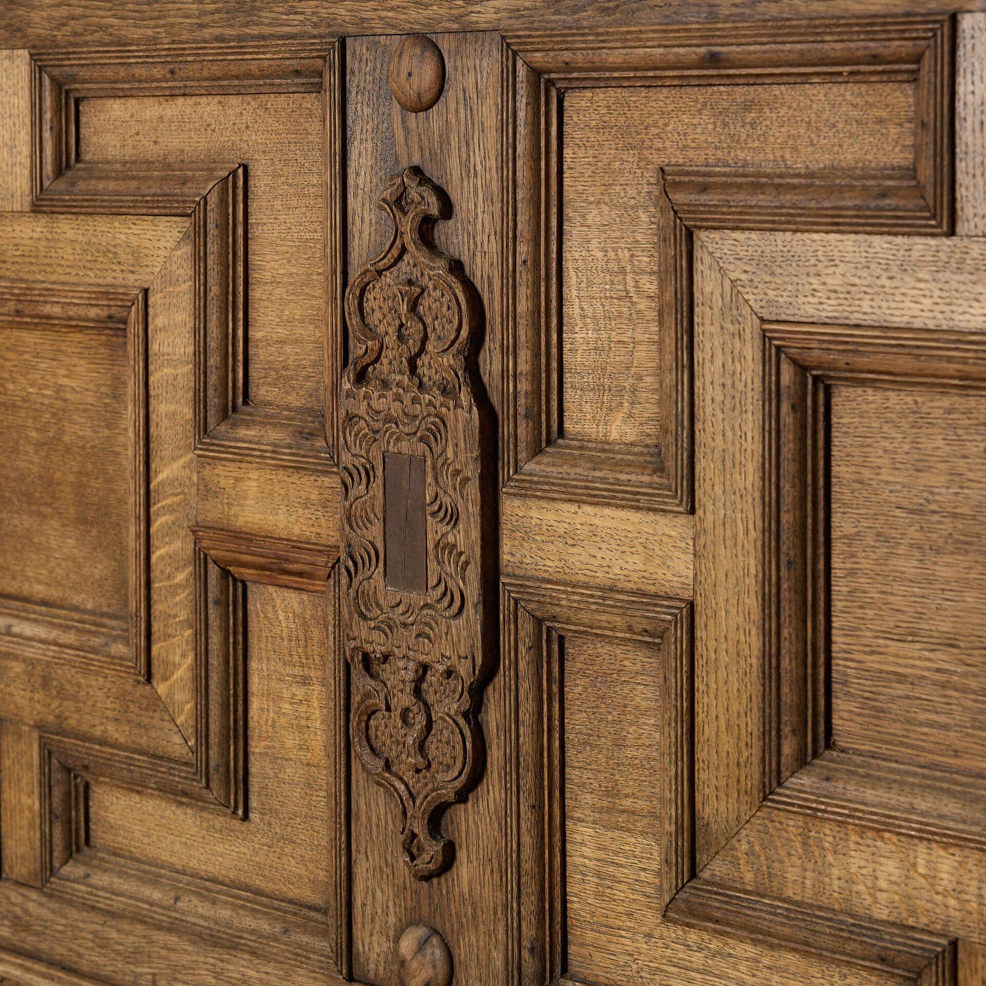 Antique Jacobean Geometric Style Oak Fireplace For Sale 1