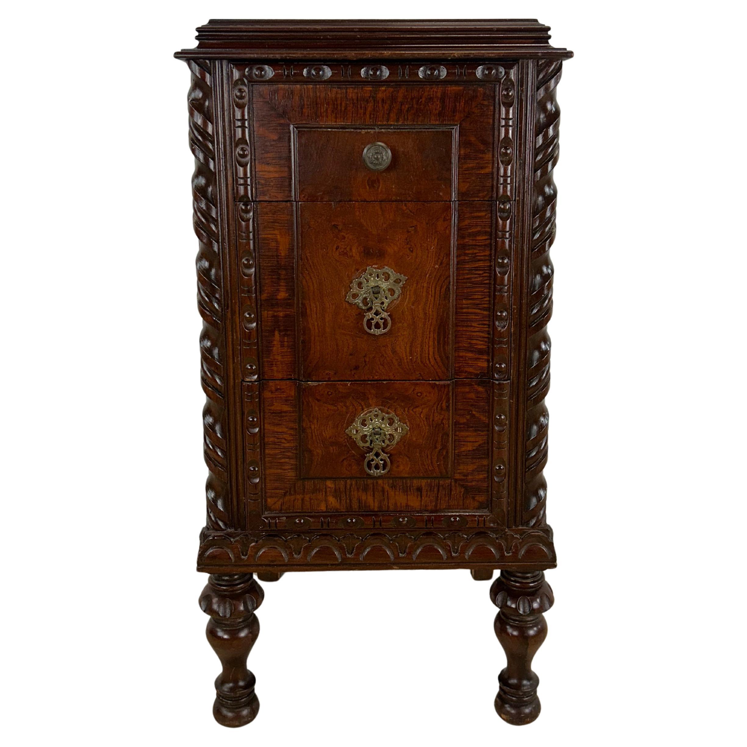 Antique Jacobean Gothic Carved Walnut Chest of Drawers