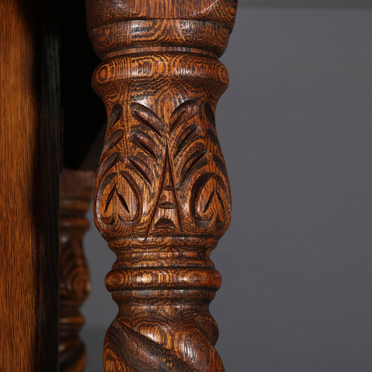 Antique Jacobean Heavily Carved Oak and Burl Step Back Cupboard, circa 1930 1