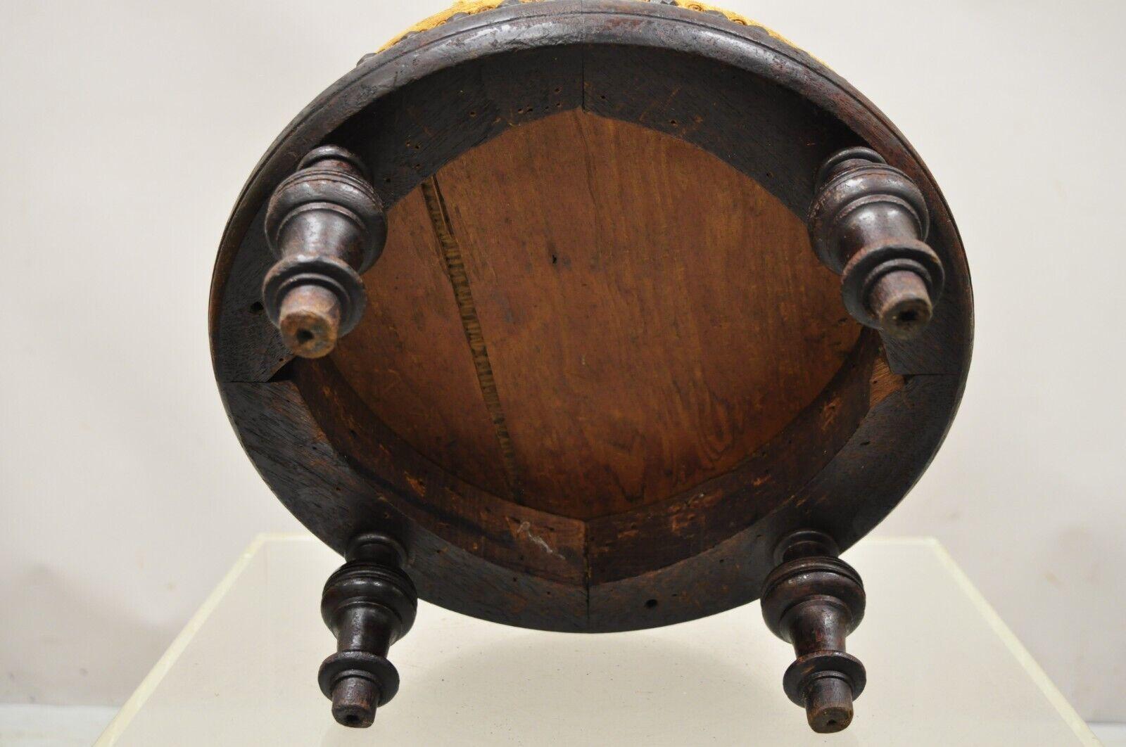 Antique Jacobean Mahogany Round Small Footstool Ottoman with Turn Carved Legs 2