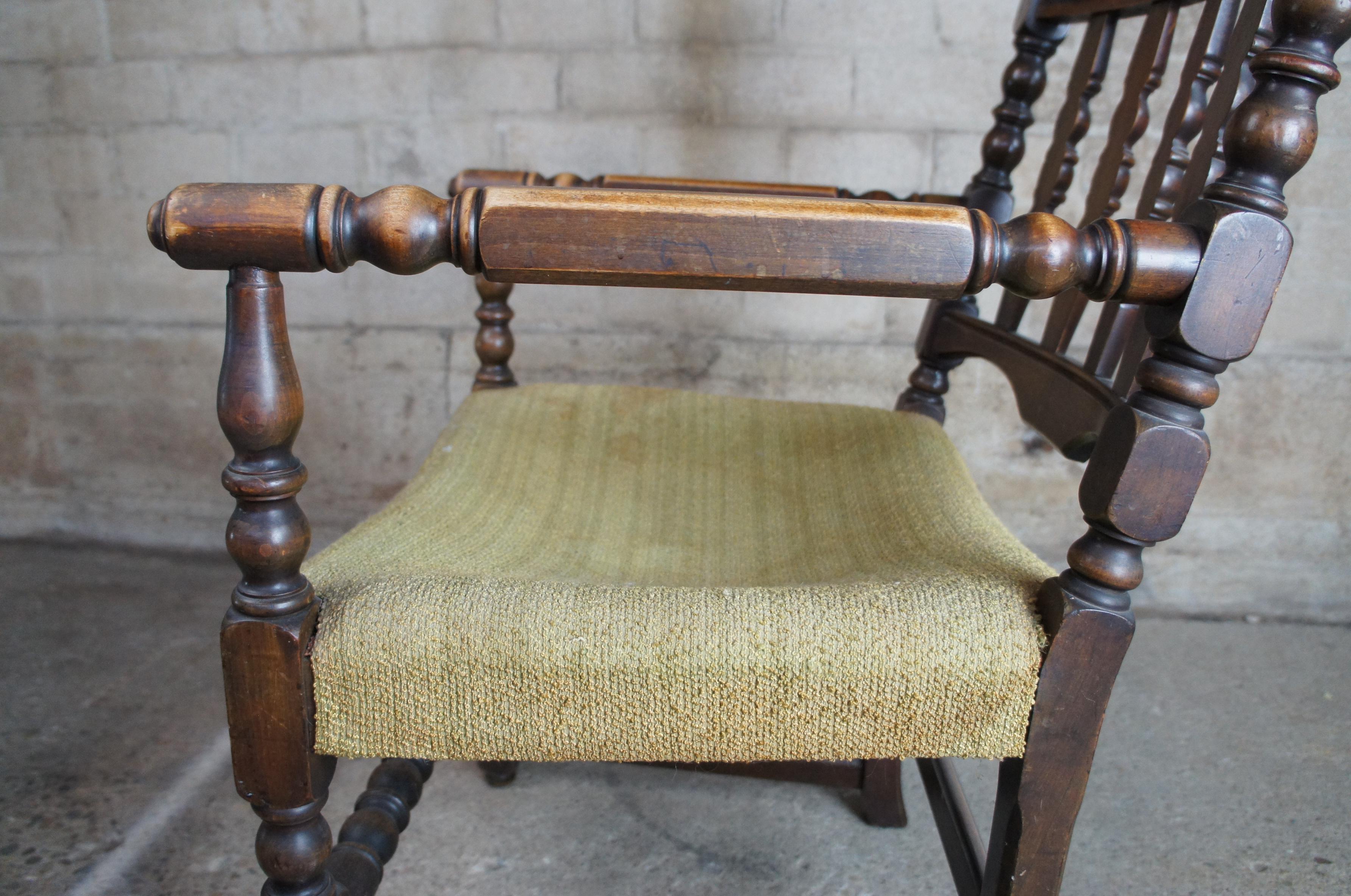 Antique Jacobean Oak Carved Slat Back Arm Chair Library Reading Accent 5