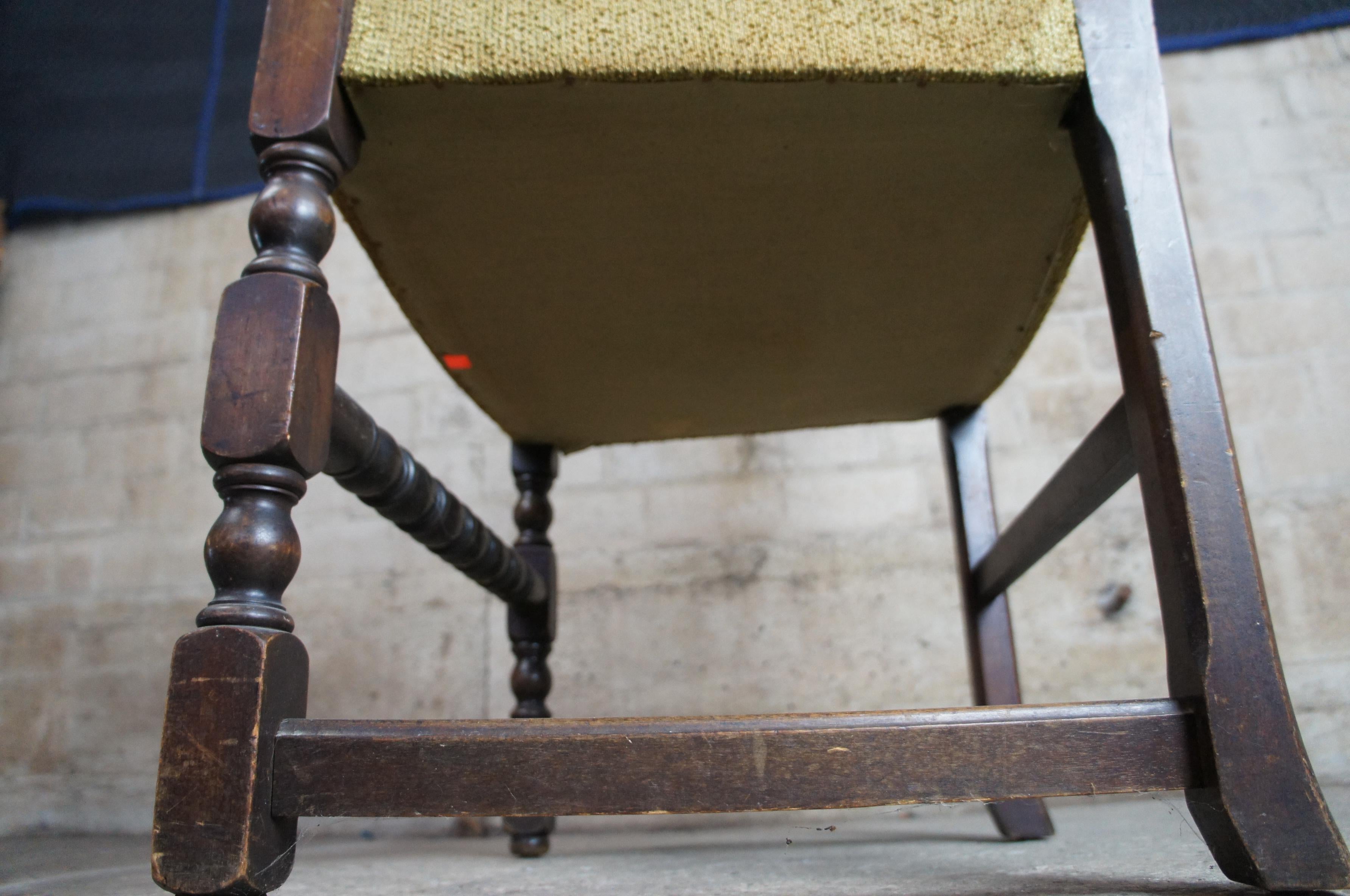 Antique Jacobean Oak Carved Slat Back Arm Chair Library Reading Accent 6