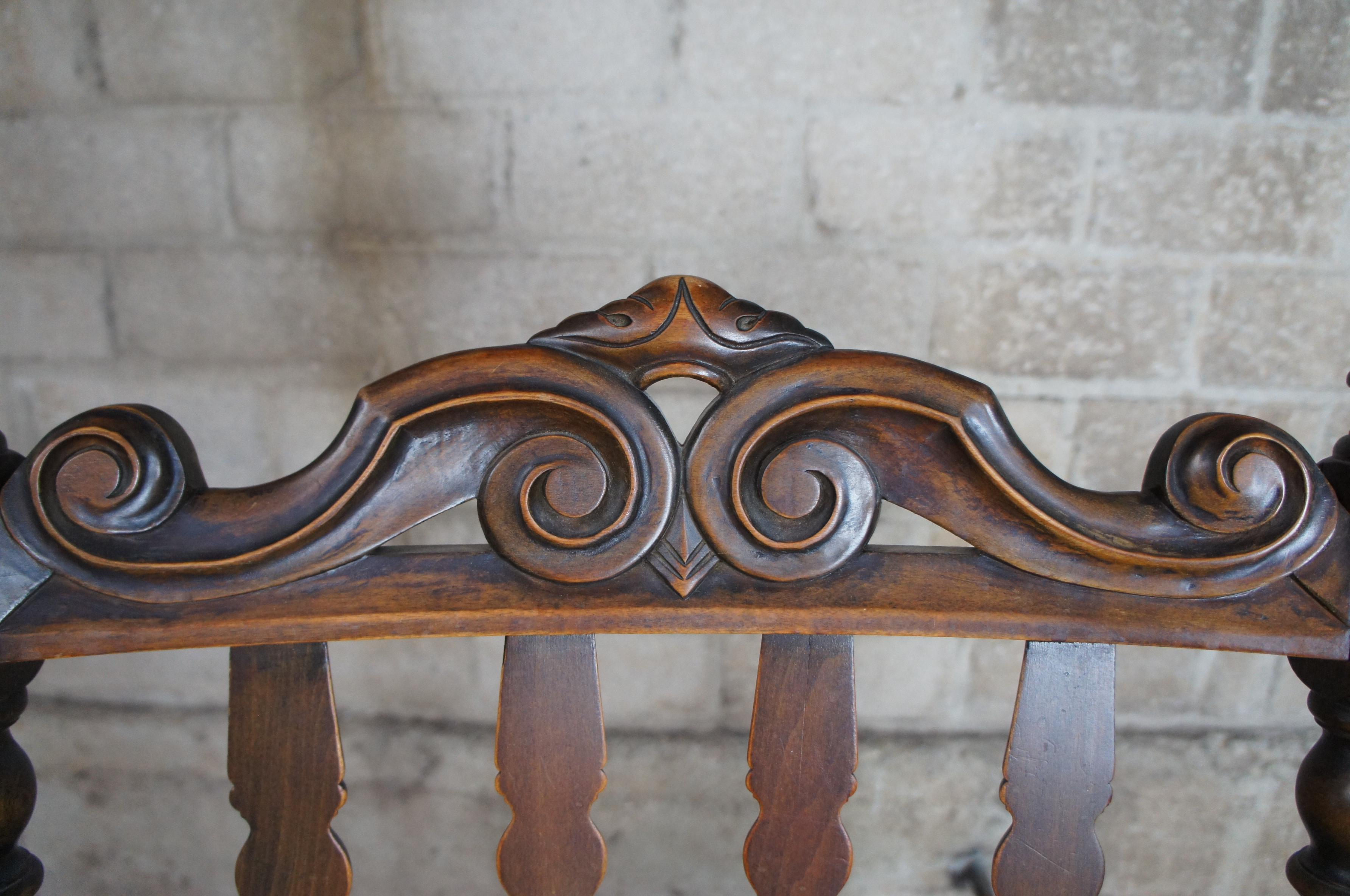 Antique Jacobean Oak Carved Slat Back Arm Chair Library Reading Accent 1