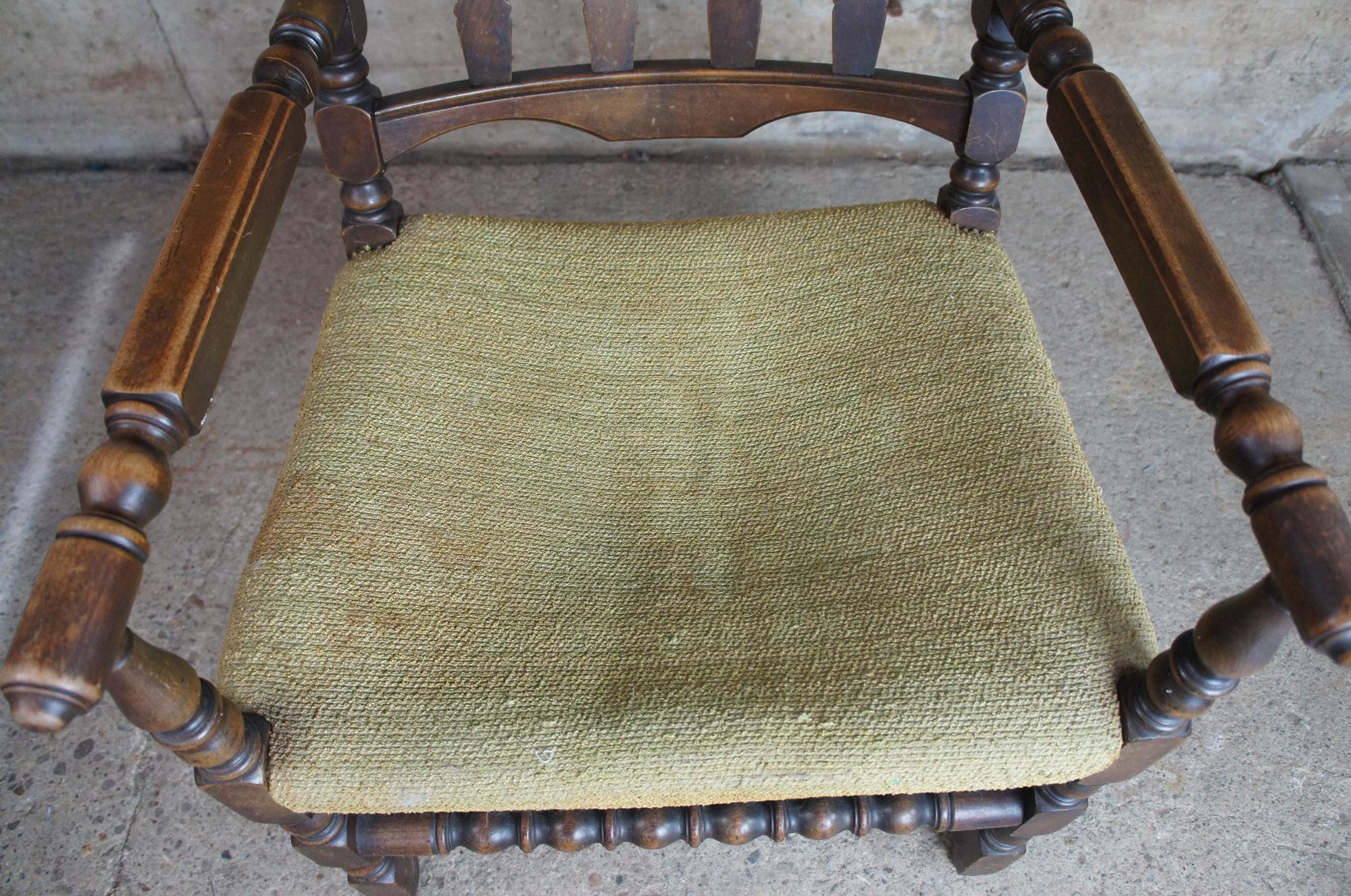 Antique Jacobean Oak Carved Slat Back Arm Chair Library Reading Accent 3