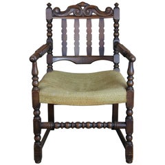 Antique Jacobean Oak Carved Slat Back Arm Chair Library Reading Accent