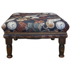 Antique Jacobean Oak Upholstered Footstool Ottoman Bench Seat Pouf Stool