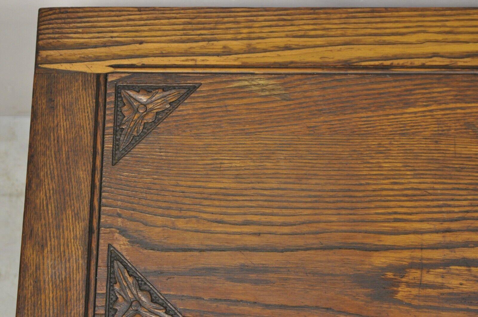 Antique Jacobean Oak Wood Figural Carved Blanket Chest Trunk on Bun Feet For Sale 2