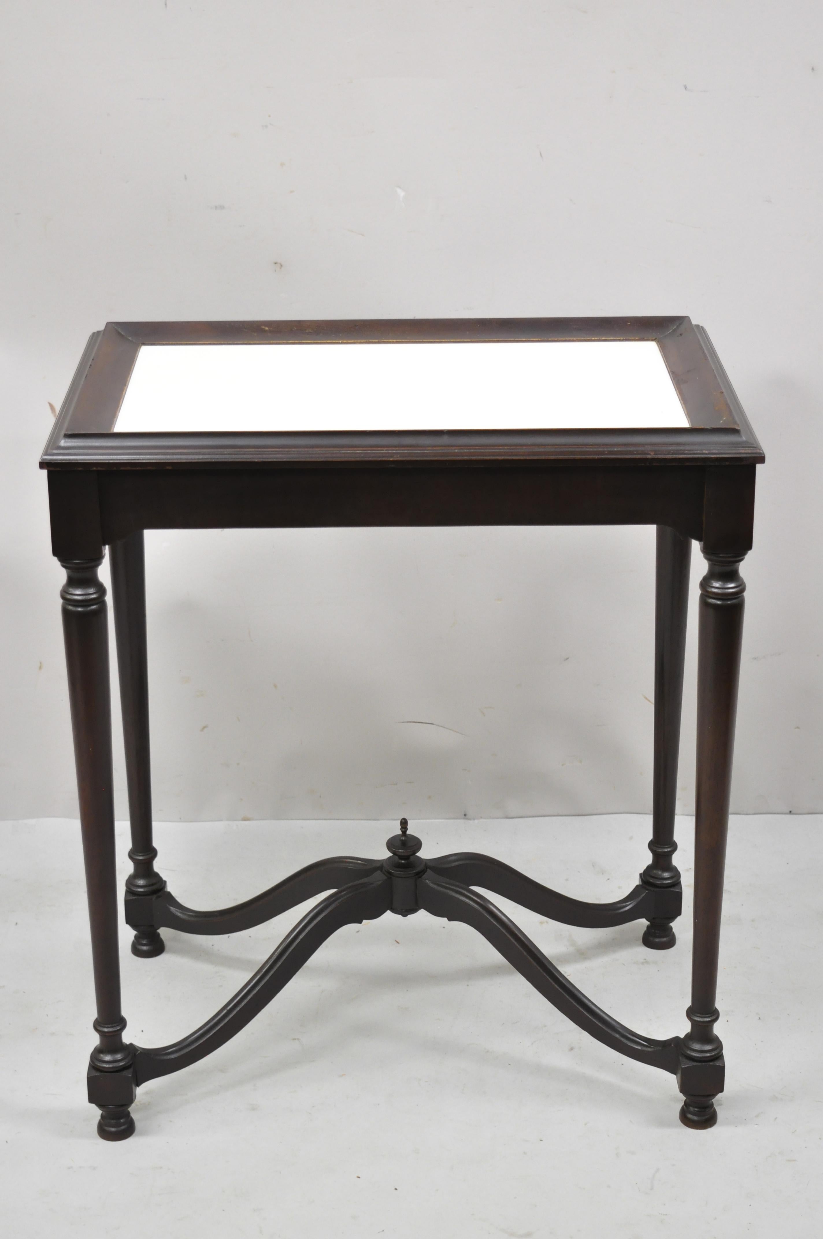 Antique Jacobean Renaissance Carved Mahogany Accent Side Table w/ Celluloid Top For Sale 7