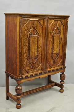 Antique Jacobean Renaissance Tudor Oak Blind China Cabinet Bookcase Cupboard