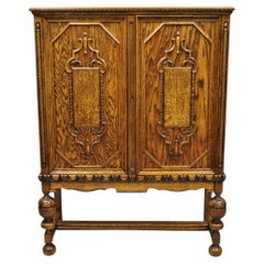 Antique Jacobean Renaissance Tudor Oak Blind China Cabinet Bookcase Cupboard