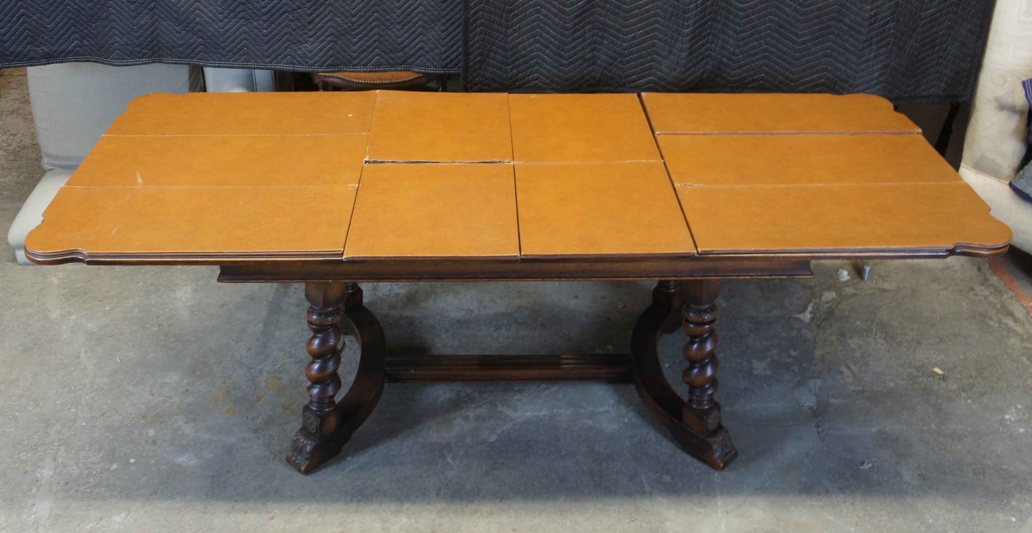 Antique Jacobean Revival Barley Twisted Dining Trestle Table In Good Condition In Dayton, OH