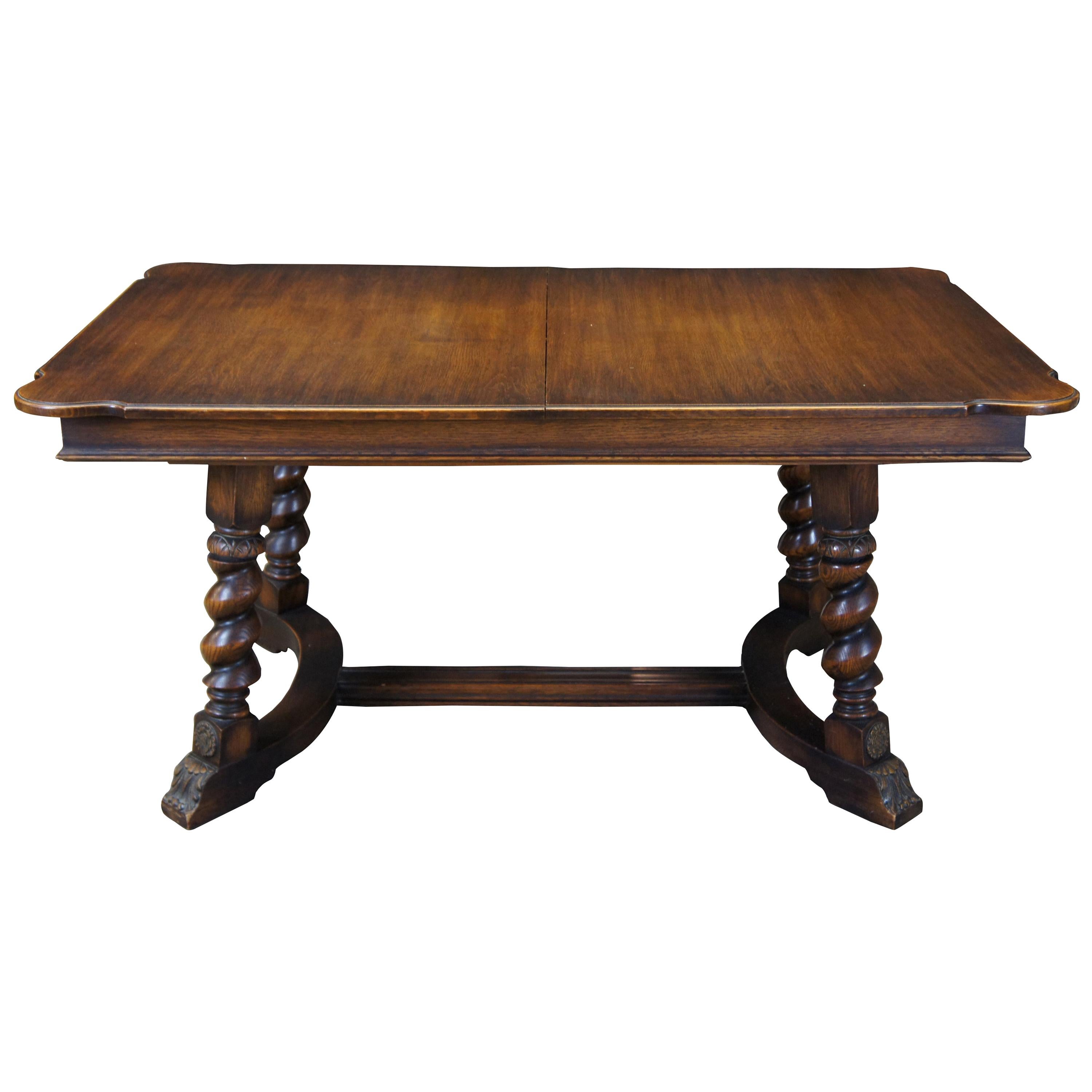 Antique Jacobean Revival Barley Twisted Dining Trestle Table