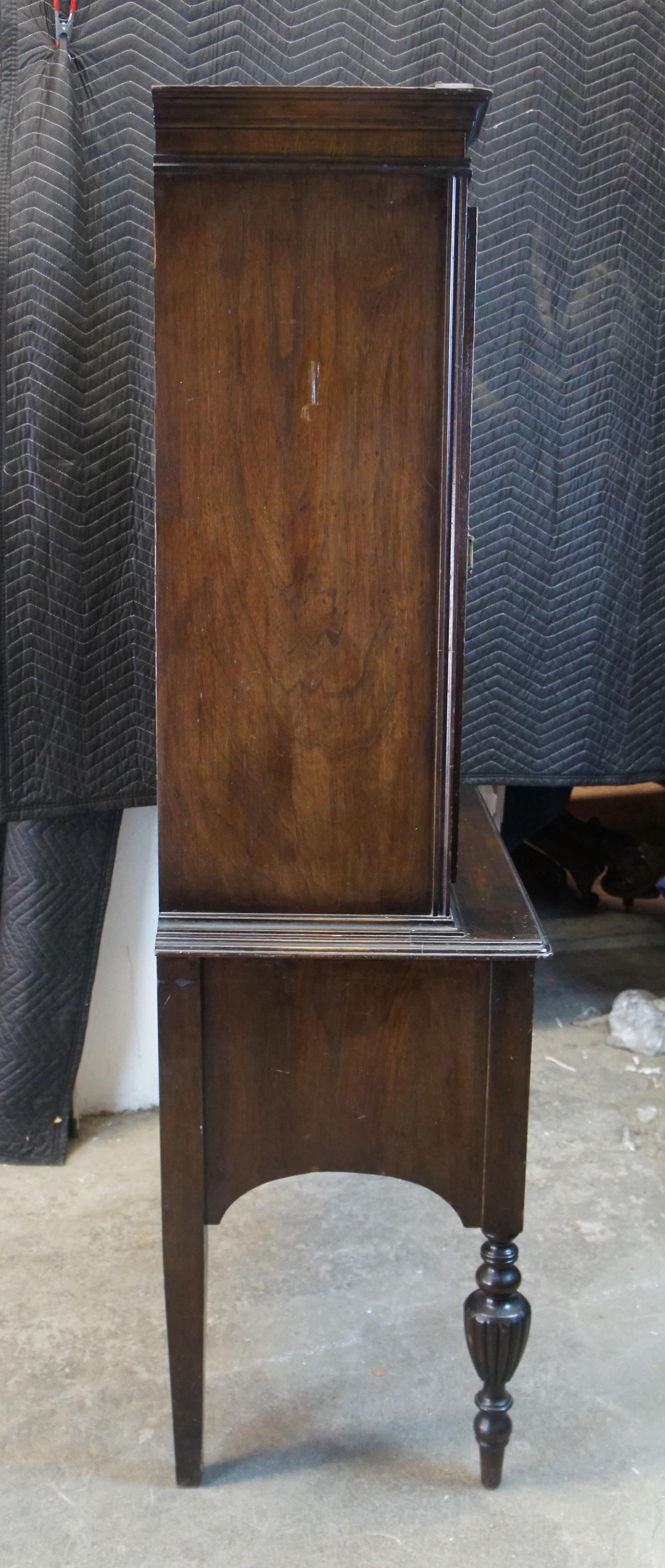 Antique Jacobean Revival Burled Walnut China Hutch Curio Cabinet Cupboard 4