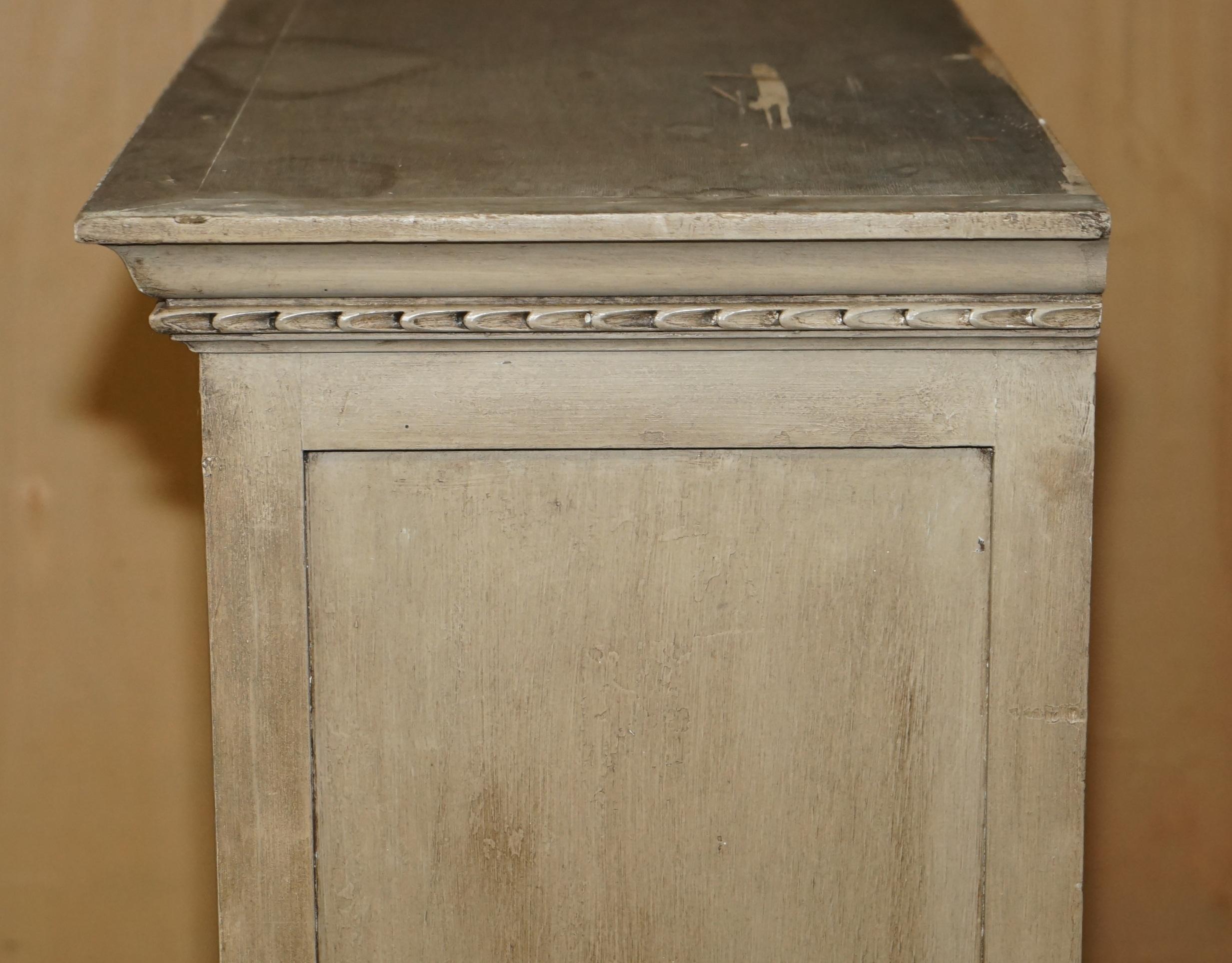 ANTIQUE JACOBEAN REVIVAL HAND CARVED ARMOIRE WARDROBE WiTH GREY FRENCH PAINT For Sale 9