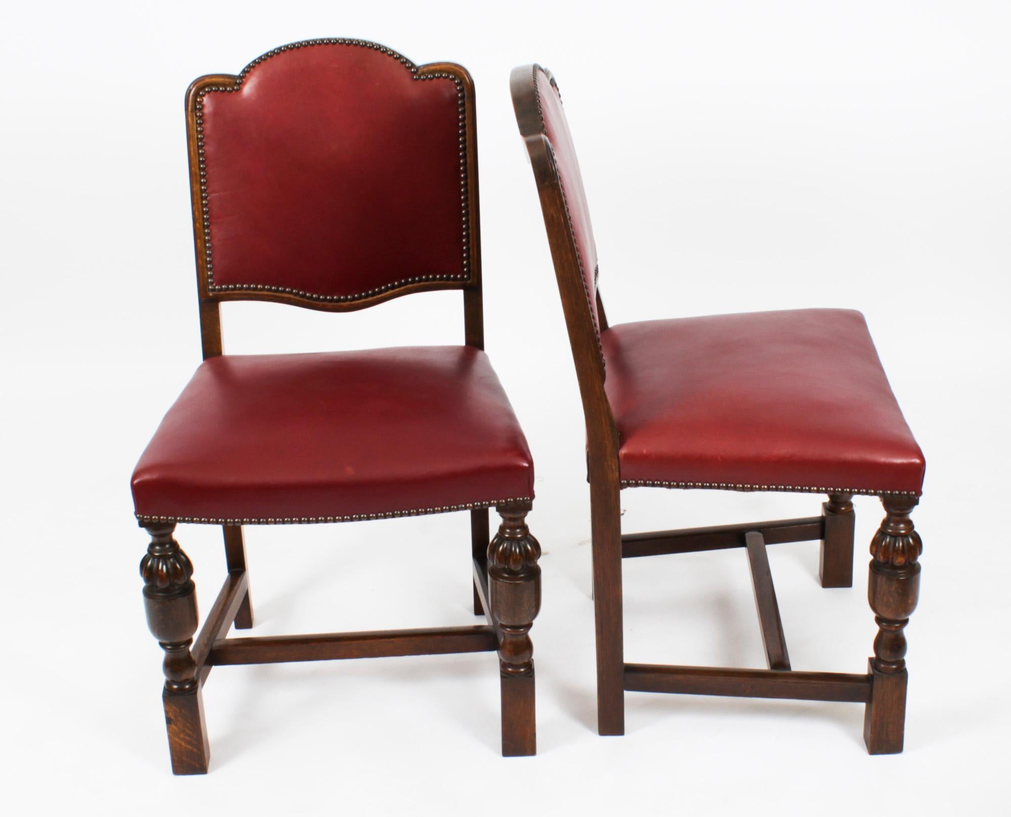 Antique Jacobean Revival Oak Refectory Dining Table & 6 Chairs 20th C 7