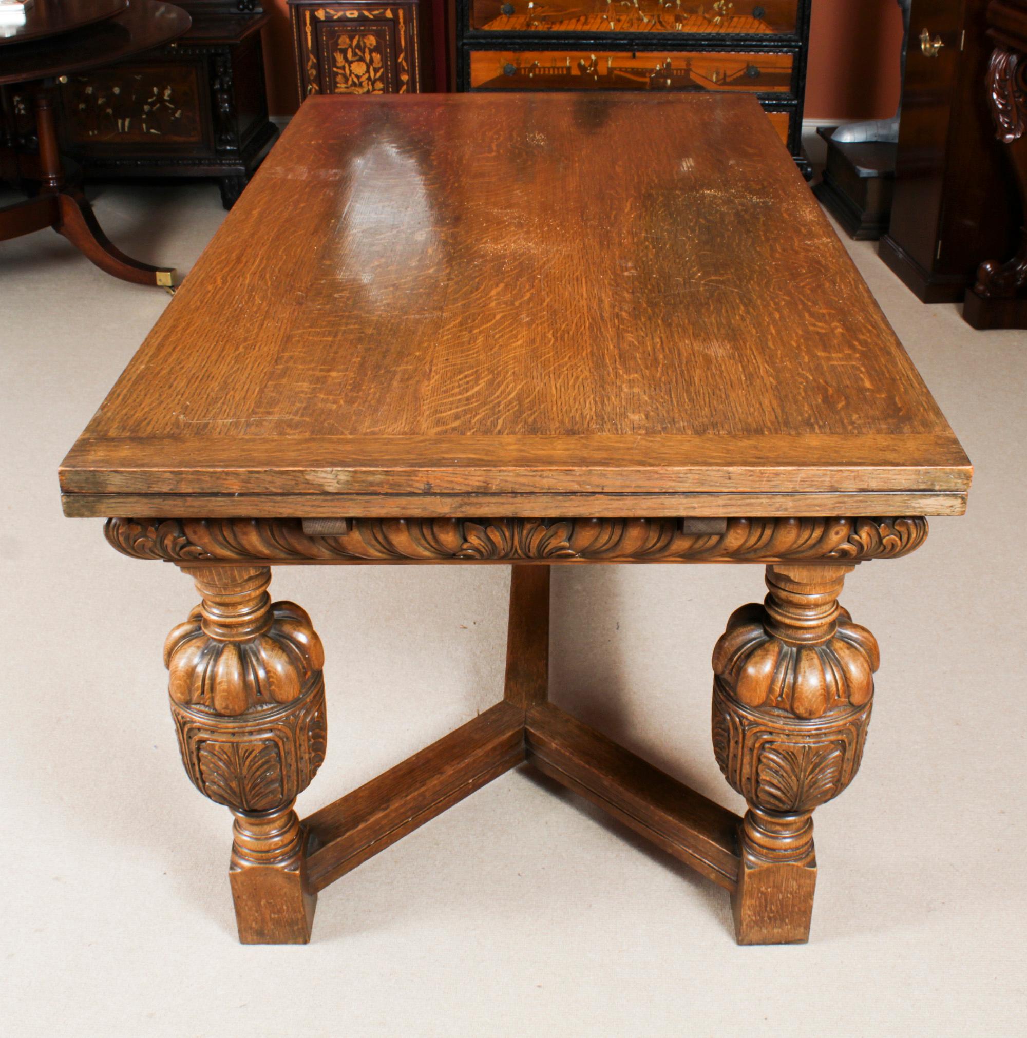 Early 20th Century Antique Jacobean Revival Oak Refectory Dining Table & 6 Chairs 20th C