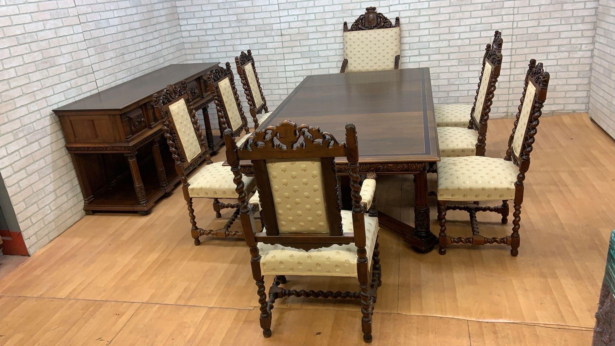 19th Century Antique Jacobean Revival Renaissance Style Carved Walnut Extending Dining Table For Sale