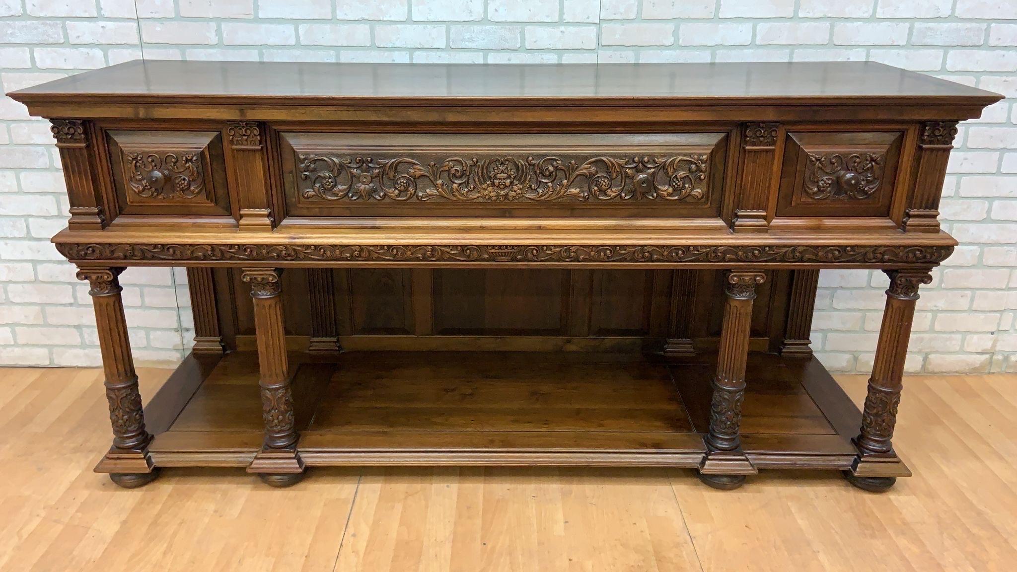 Antique Jacobean Revival Renaissance Style Carved Walnut Extending Dining Table For Sale 2