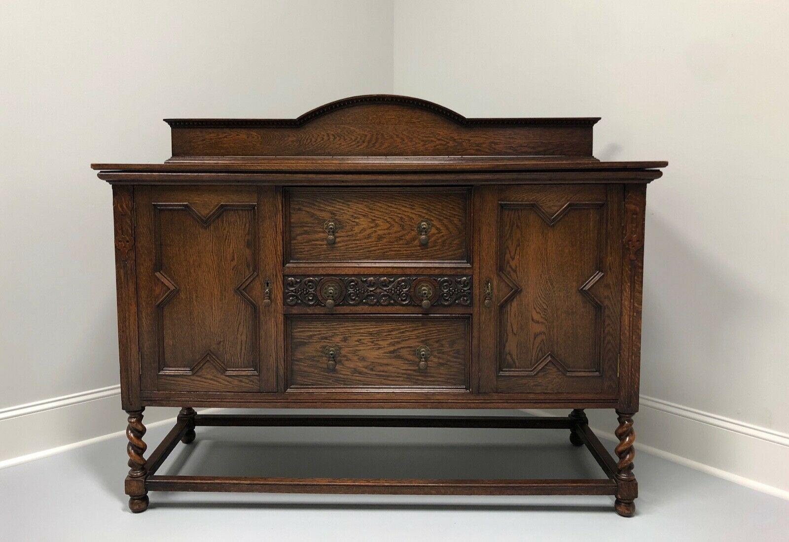 Antique Jacobean Revival Tiger Oak Barley Twist Sideboard 7