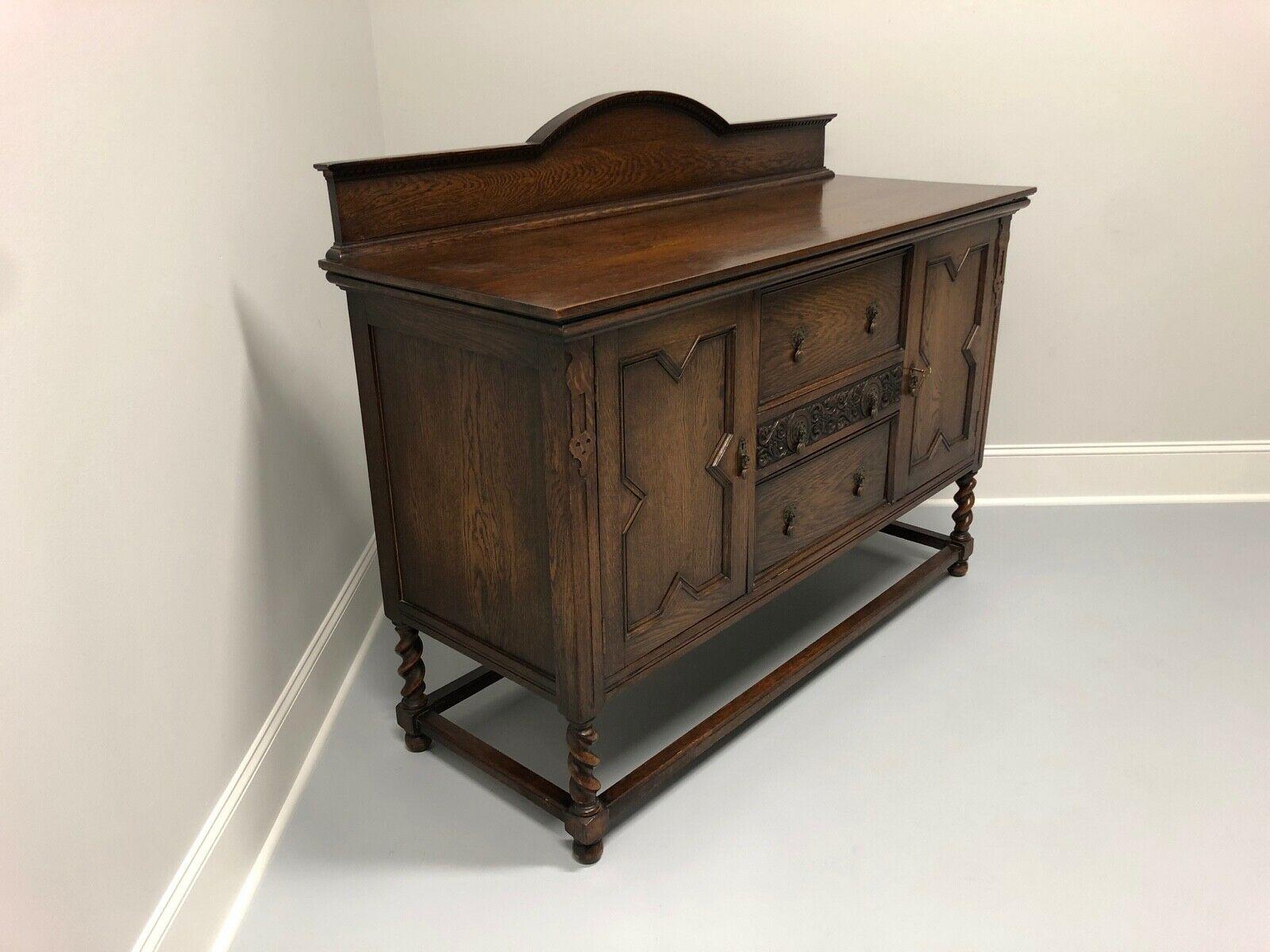 American Antique Jacobean Revival Tiger Oak Barley Twist Sideboard