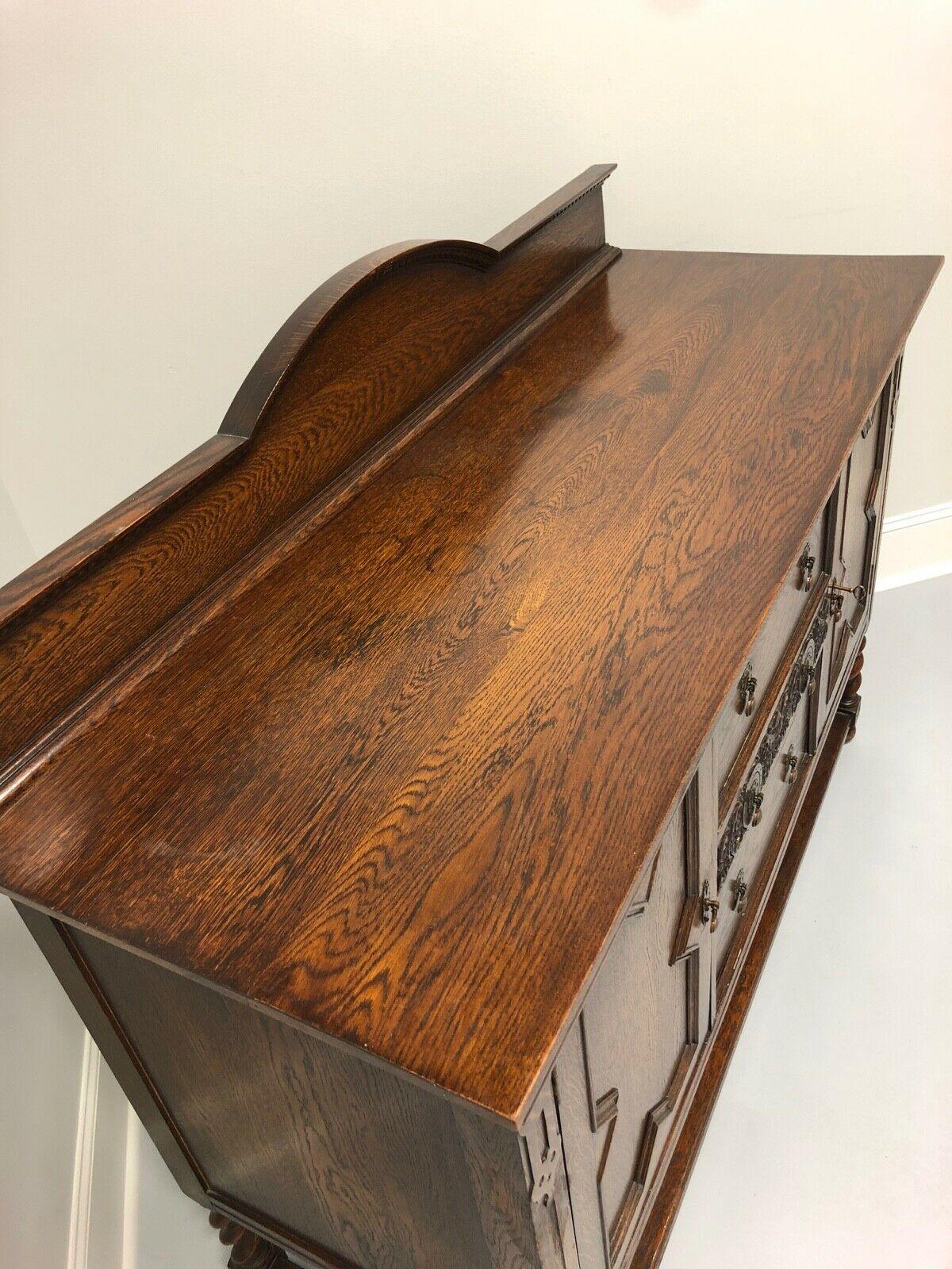 Antique Jacobean Revival Tiger Oak Barley Twist Sideboard In Good Condition In Charlotte, NC