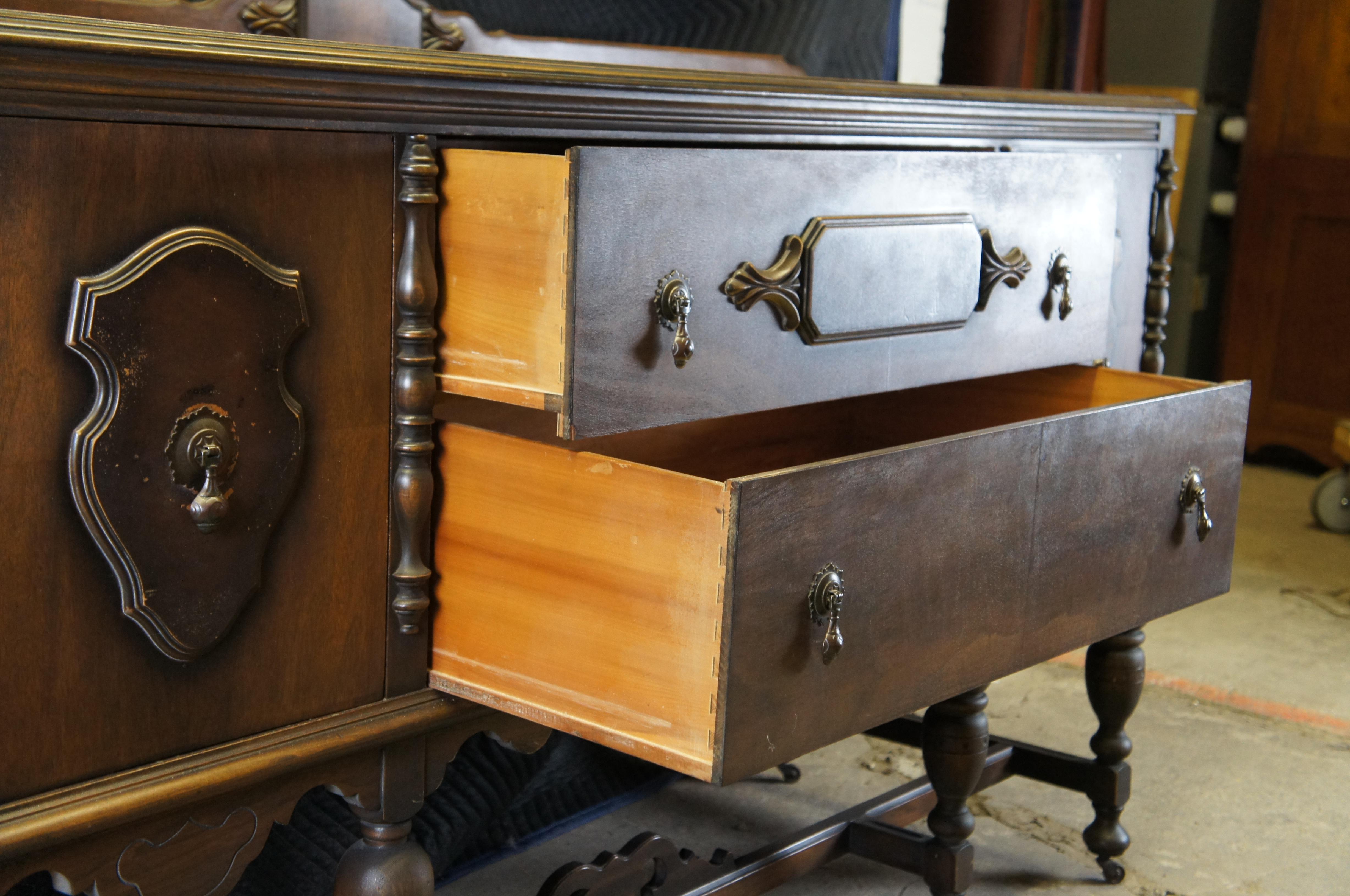 Antique Jacobean Spanish Revival Mahogany Buffet Sideboard Server 66