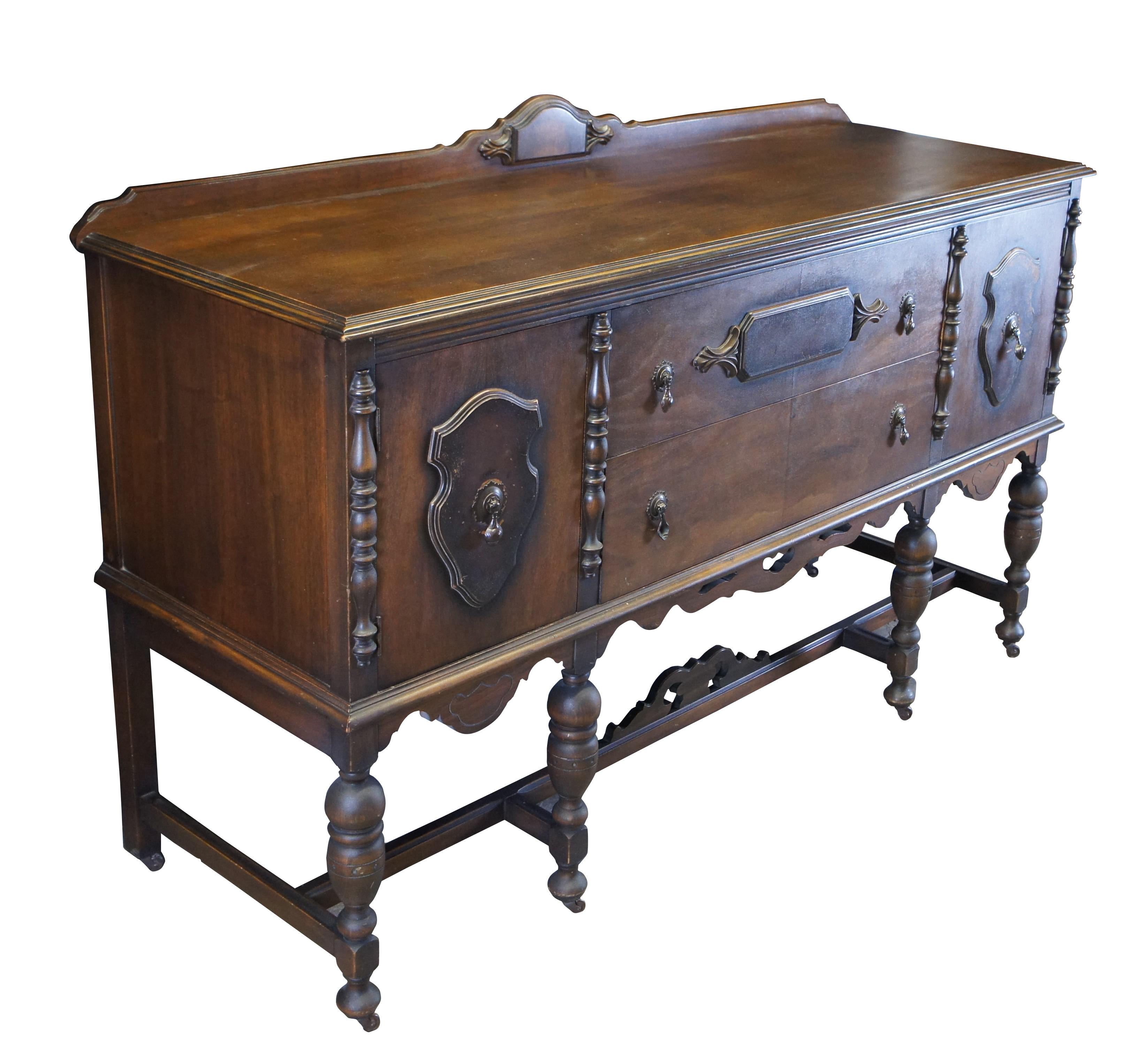 Antique Jacobean Spanish Revival Mahogany Buffet Sideboard Server 66