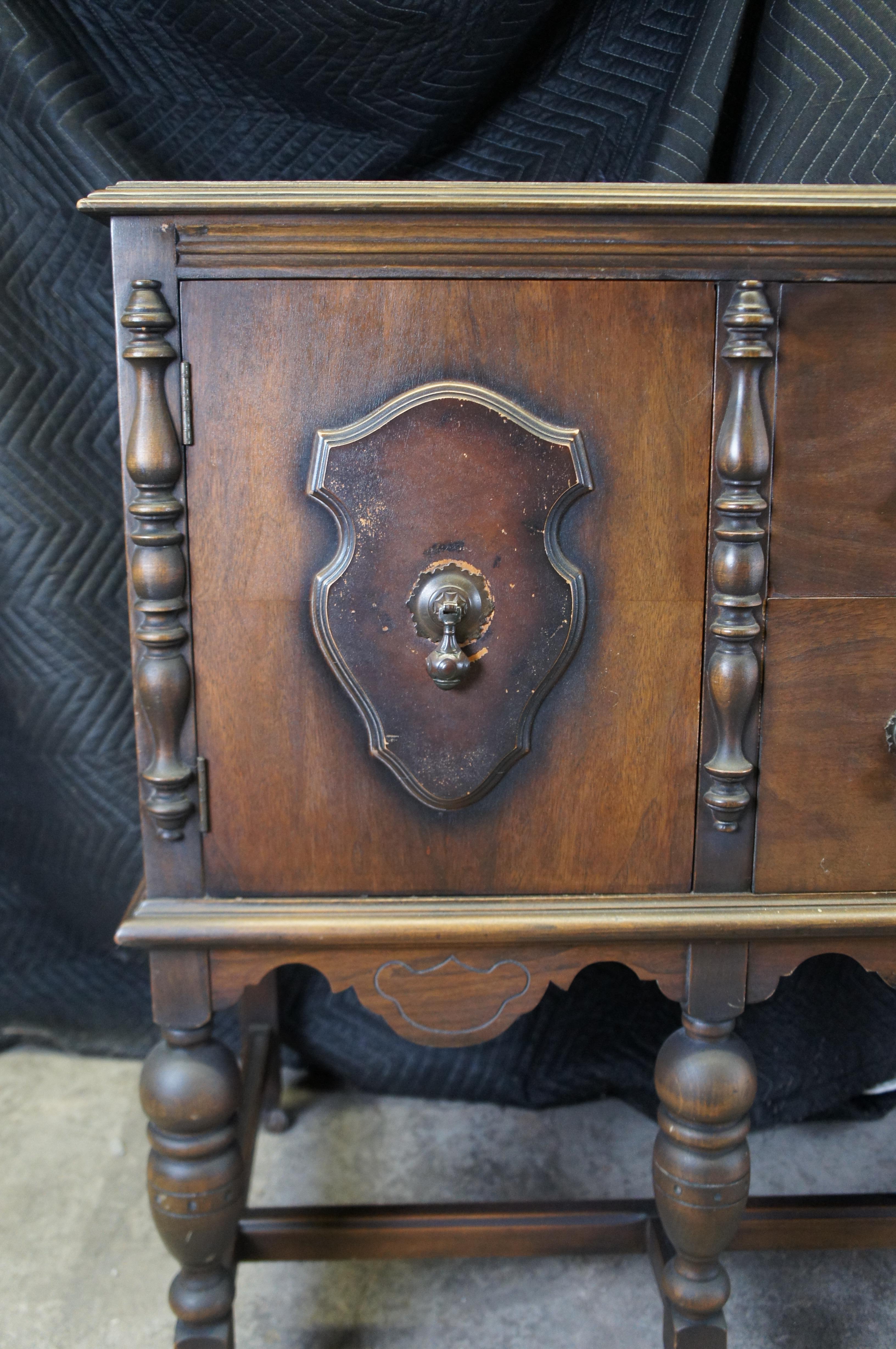 Antique Jacobean Spanish Revival Mahogany Buffet Sideboard Server 66