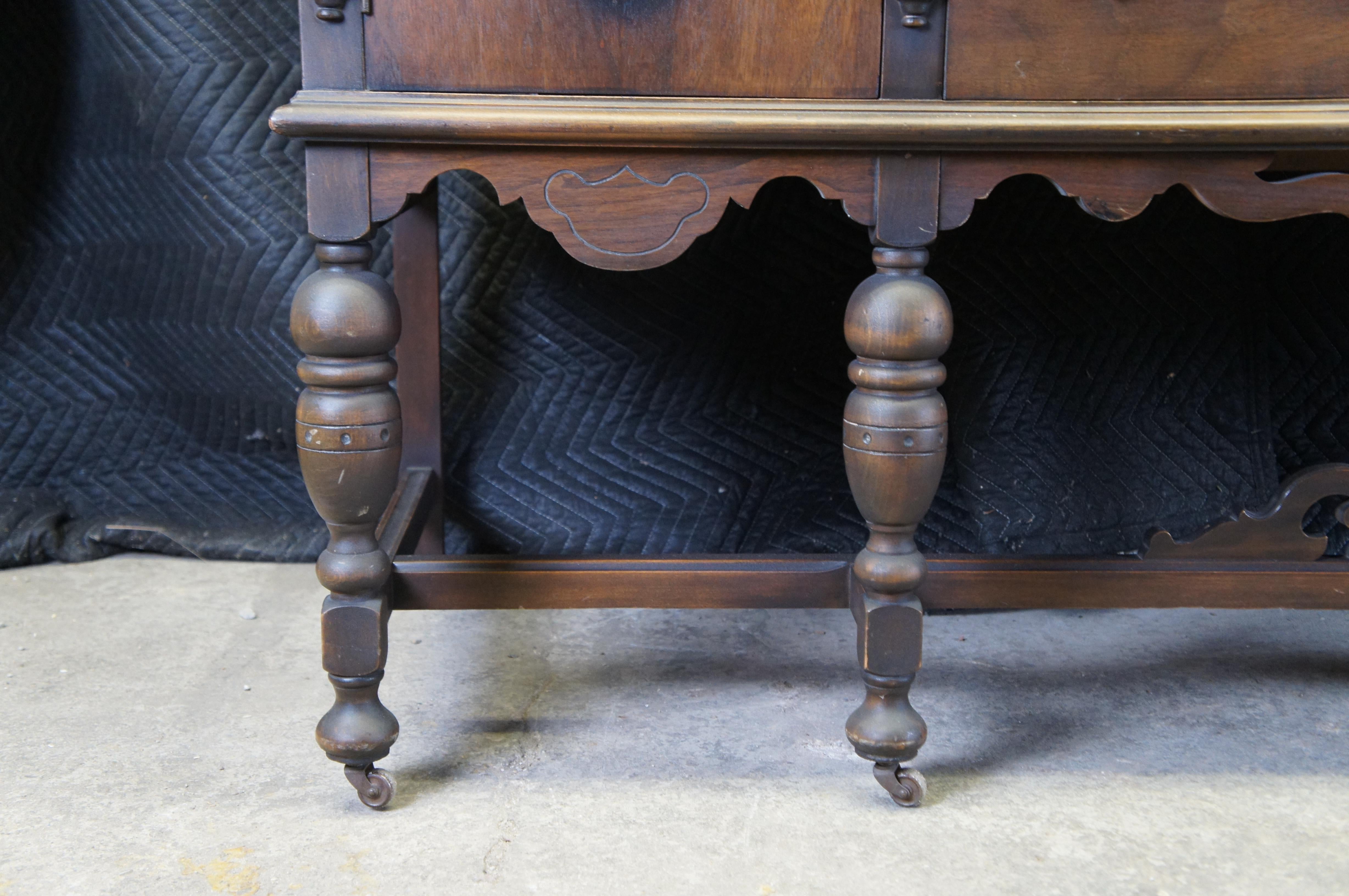 Antique Jacobean Spanish Revival Mahogany Buffet Sideboard Server 66