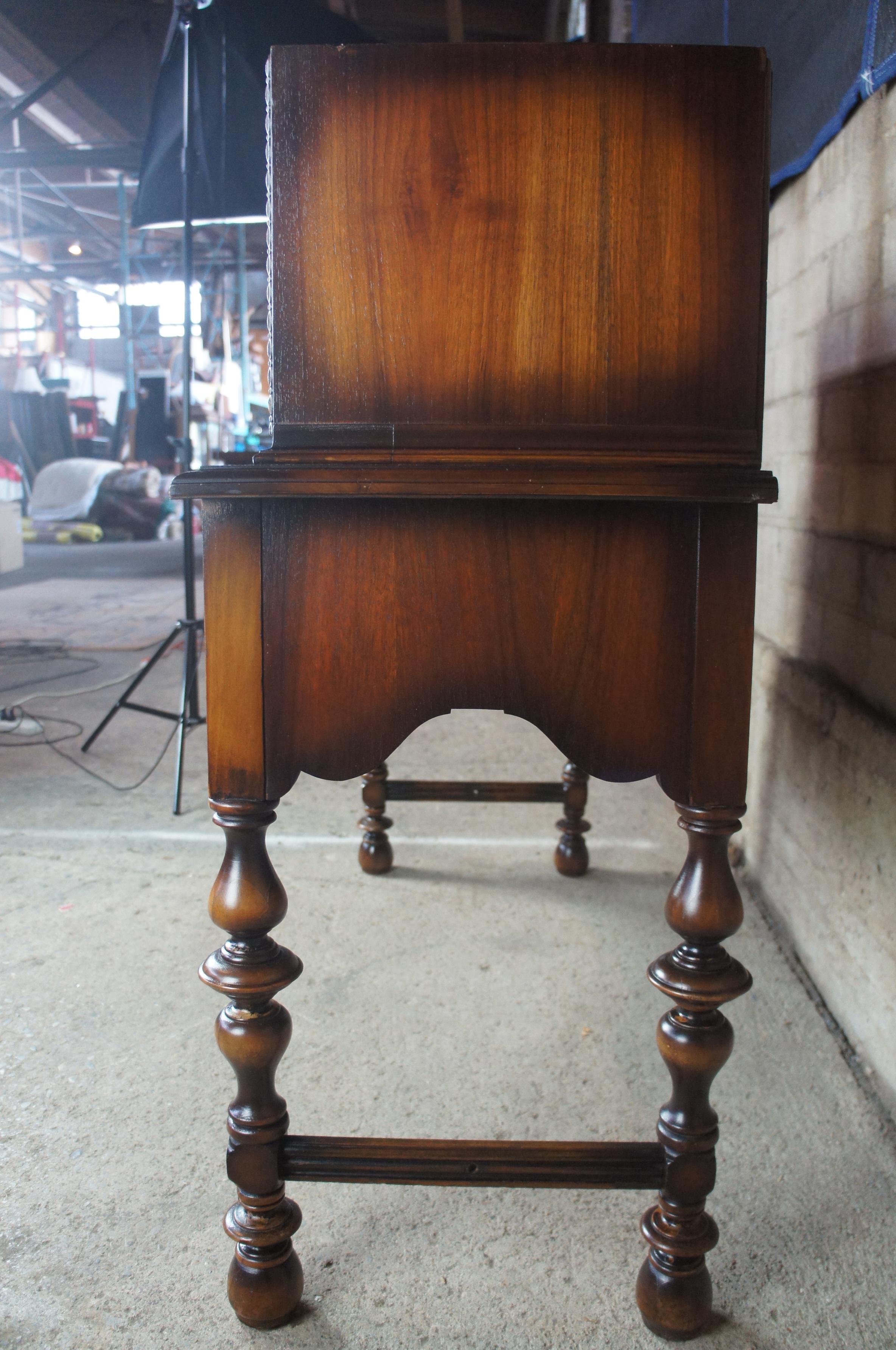 Antique Jacobean Spanish Revival Walnut Hand Painted Secretary Writing Desk 5