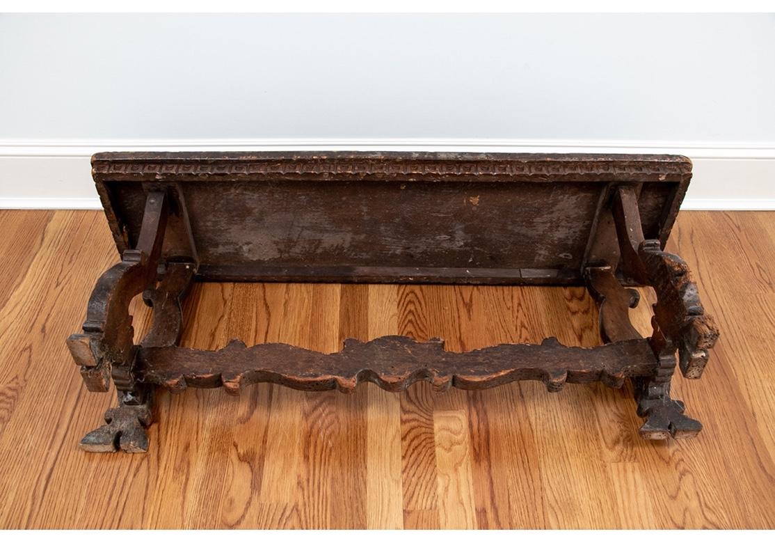 Antique Jacobean Style Carved Bench In Distressed Condition In Bridgeport, CT