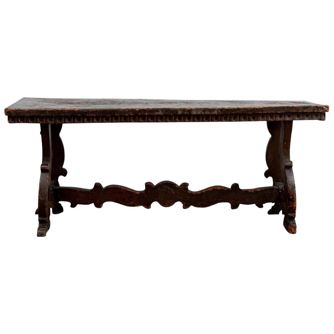 Antique Jacobean Style Carved Bench