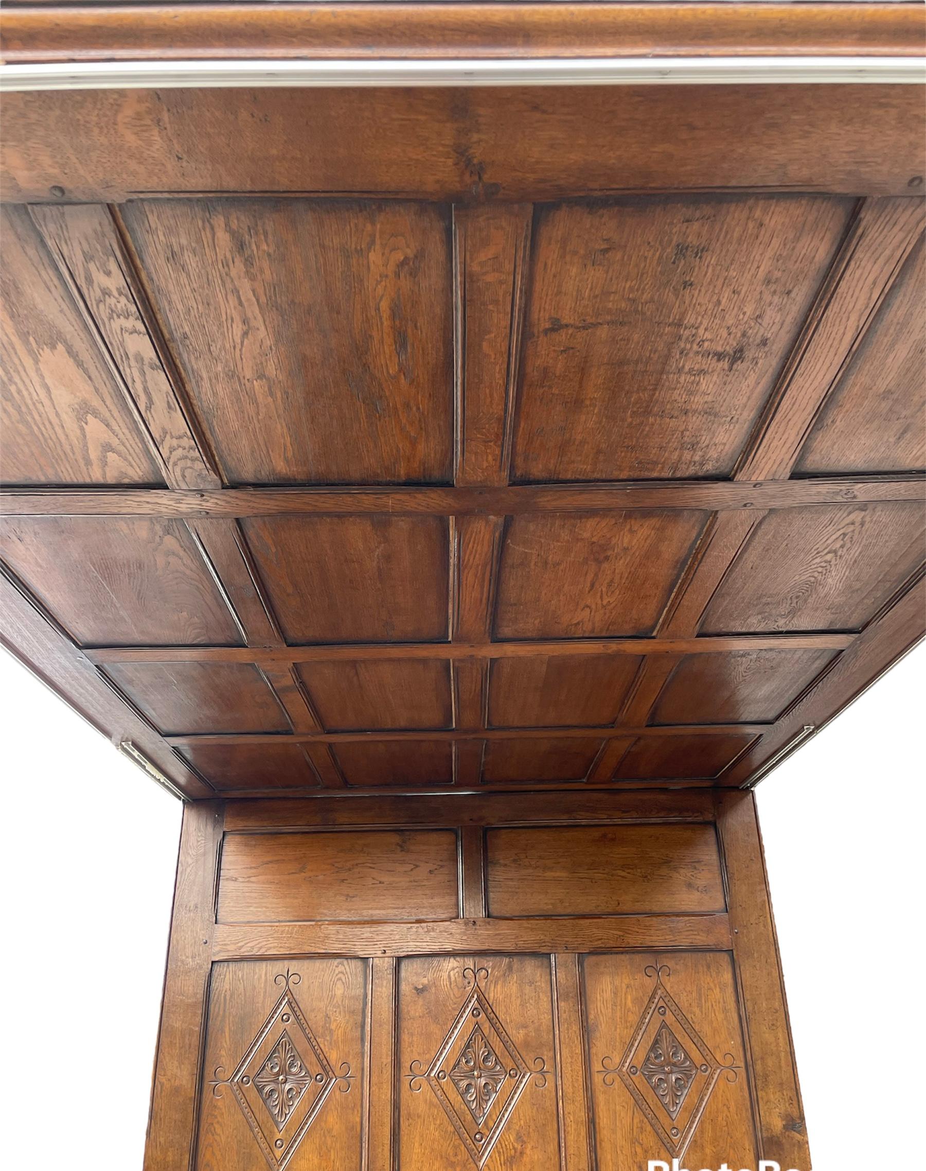 English Antique Jacobean Style Carved Oak 4 Poster Bed