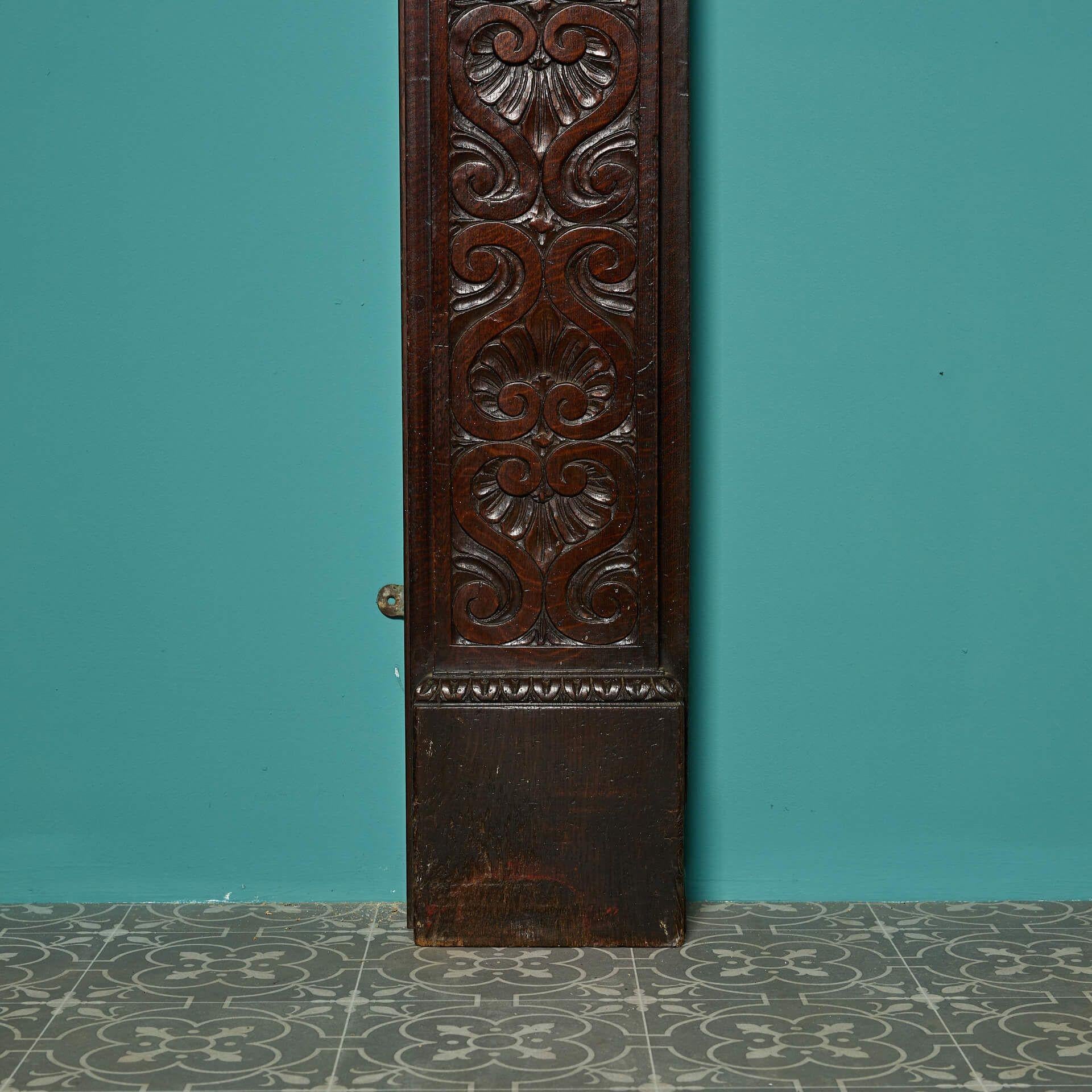 English Antique Jacobean Style Carved Oak Fire Mantel For Sale
