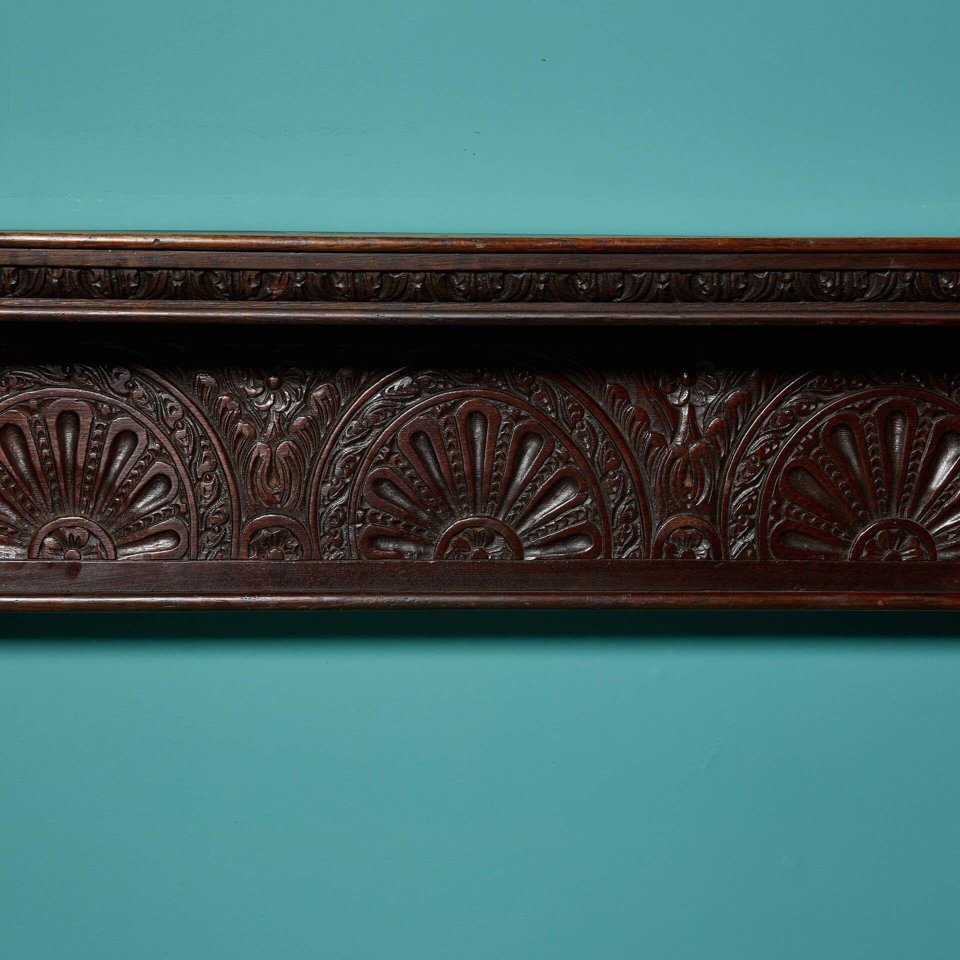 Hand-Carved Antique Jacobean Style Carved Oak Fire Mantel For Sale