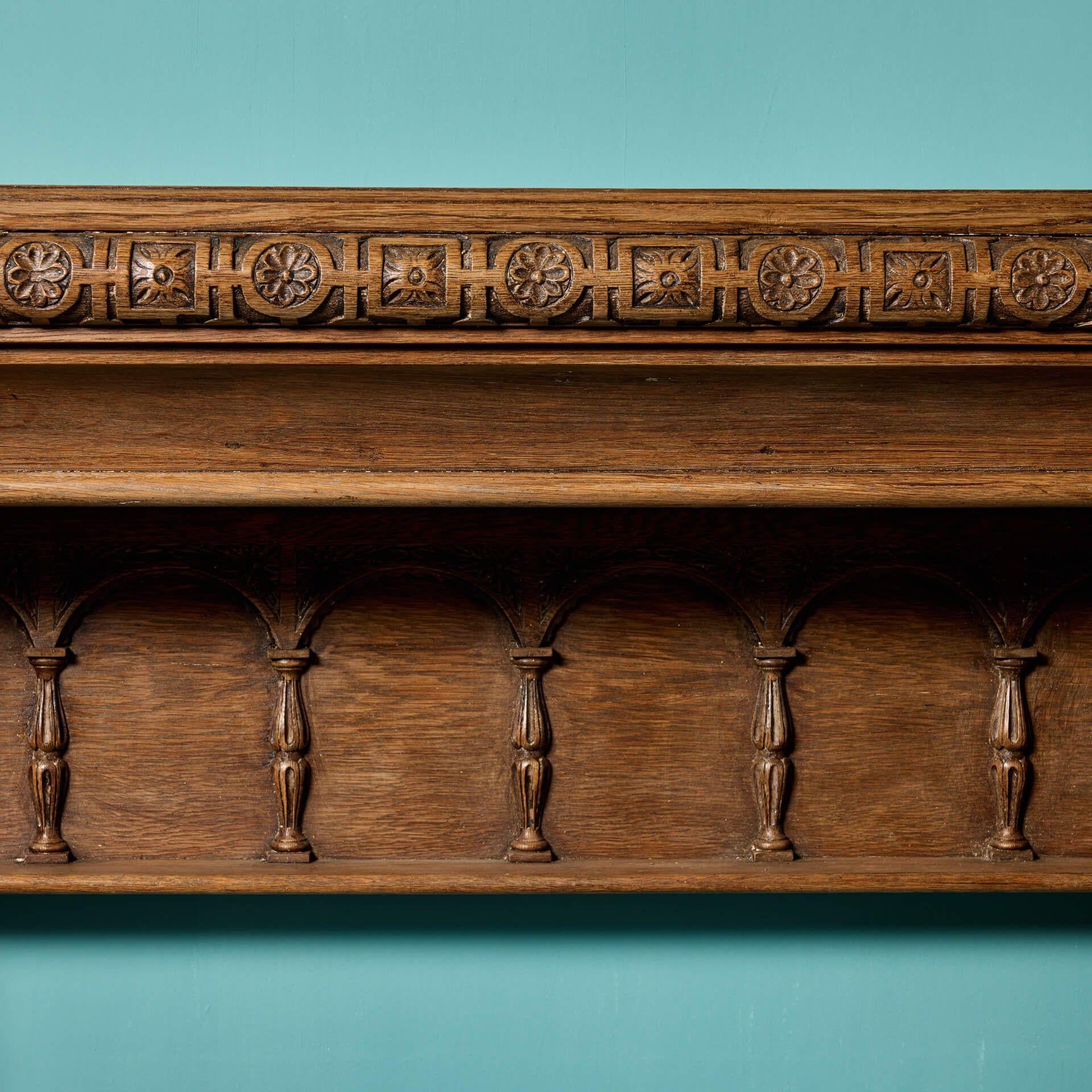 Hand-Crafted Antique Jacobean Style Carved Oak Fire Mantel For Sale