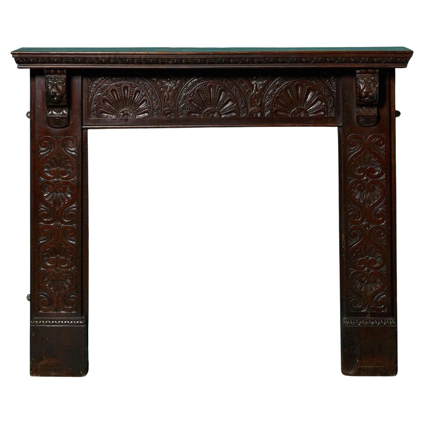 Antique Jacobean Style Carved Oak Fire Mantel