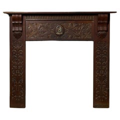 Antique Jacobean Style Carved Oak Fireplace