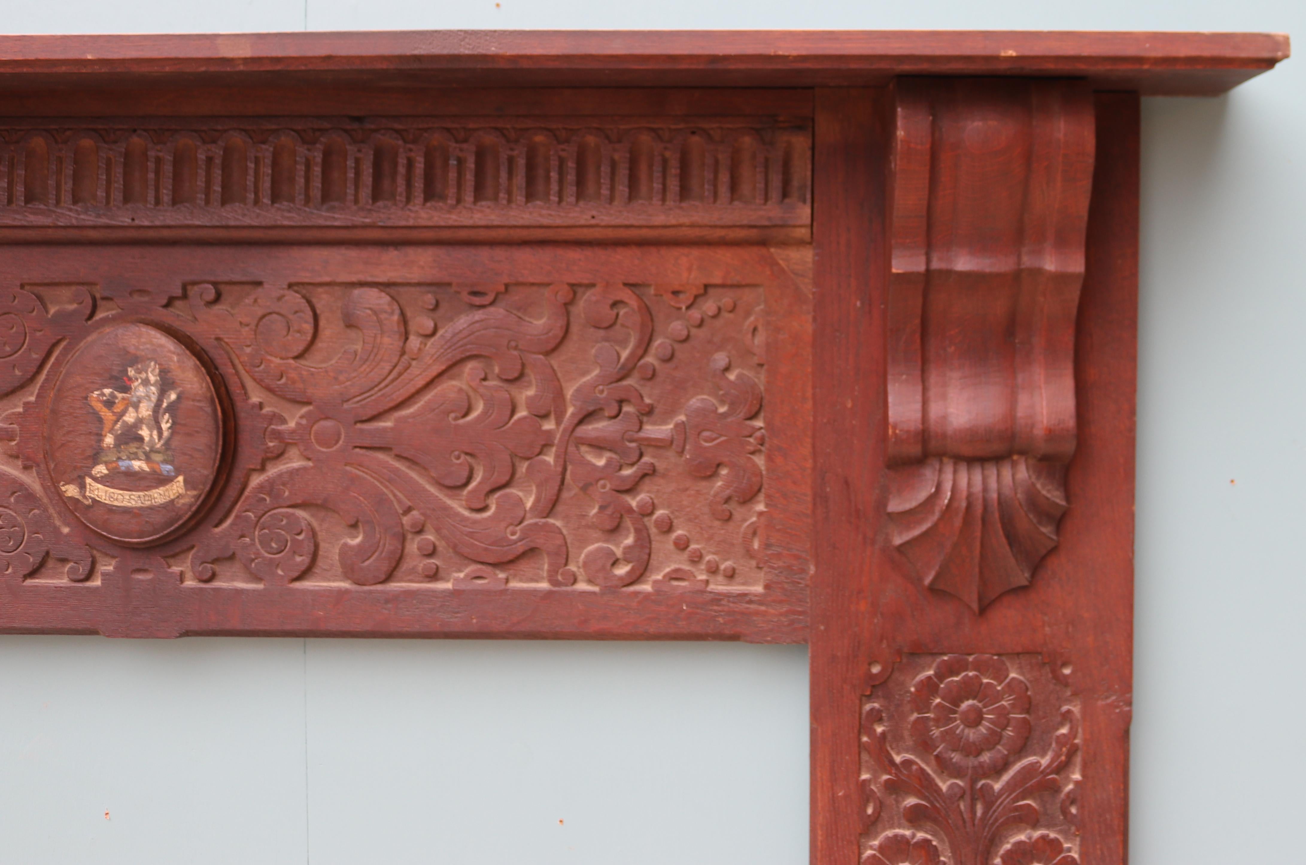 An Antique Jacobean Style Carved Oak Fireplace In Fair Condition For Sale In Wormelow, Herefordshire