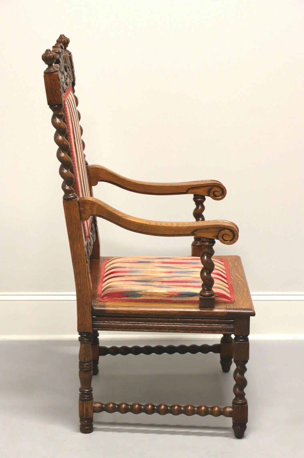 Antique Jacobean Style Carved Oak Open Armchair In Excellent Condition In Charlotte, NC