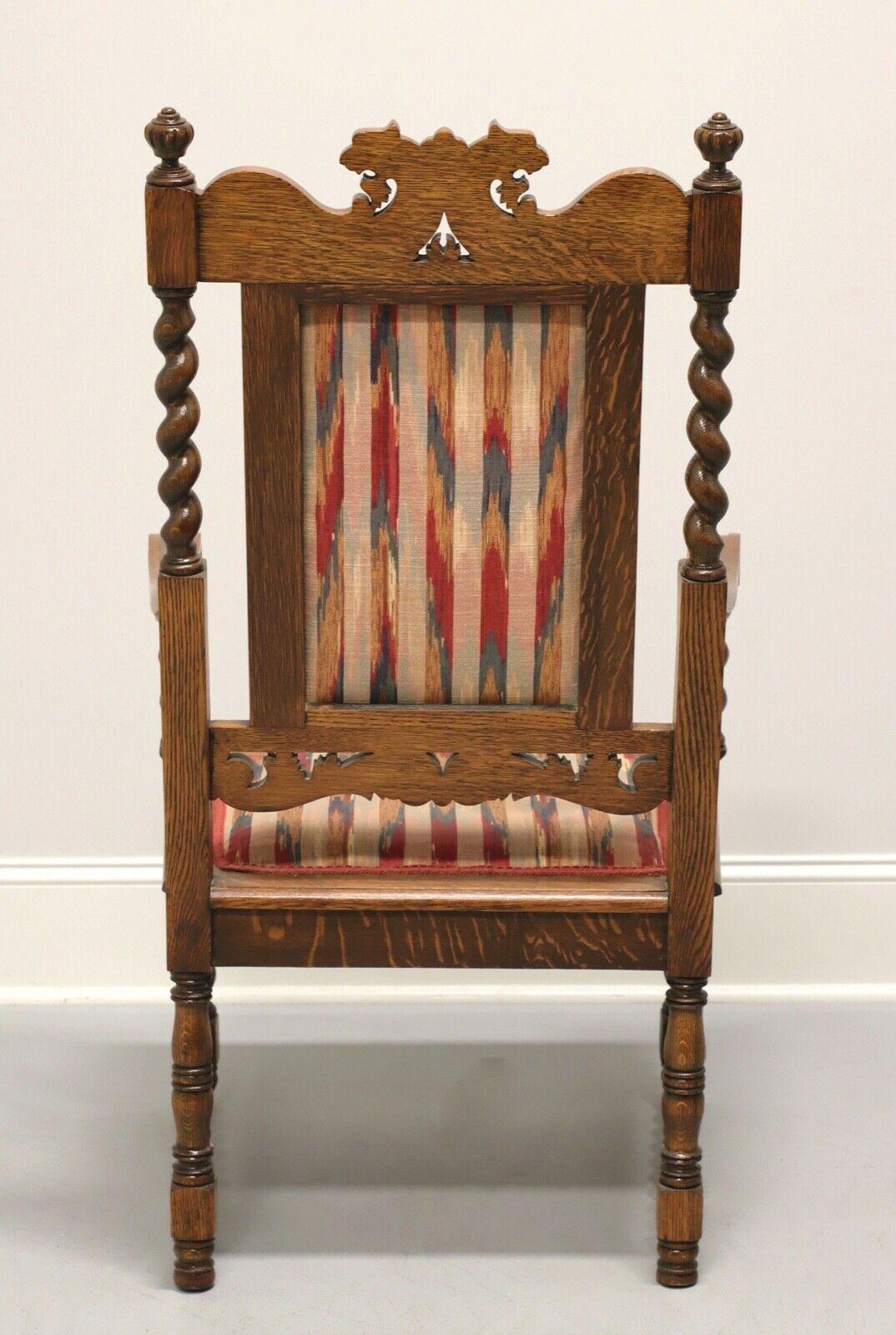 19th Century Antique Jacobean Style Carved Oak Open Armchair